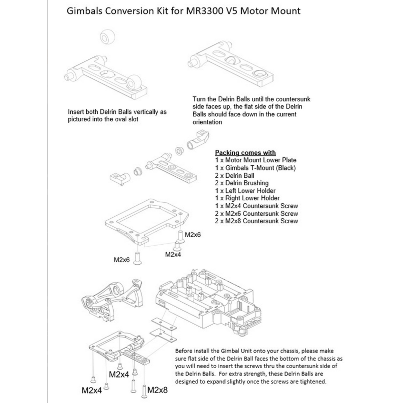 PN Racing PN Racing Mini-Z Gimbals Conversion Kit for MR3300 V5 Motor Mount (Black) #MR3322K