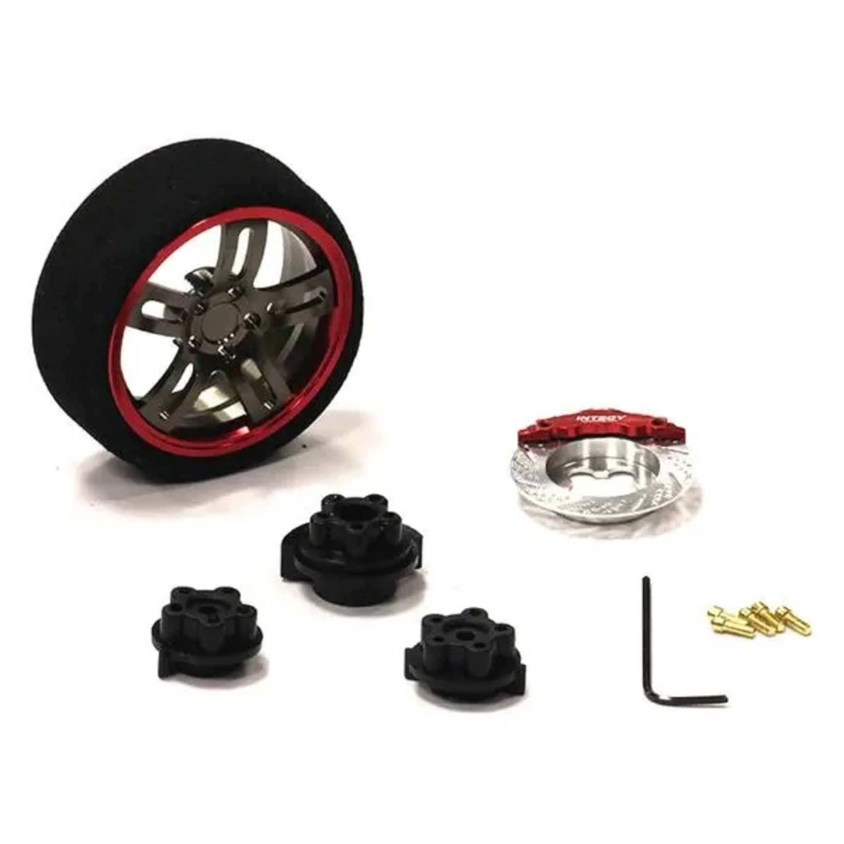 Integy Integy Evolution XII Steering Wheel Set for Most HPI, Futaba, Airtronics, Hitec & KO (Red & Gunmetal) #C23827REDGUN