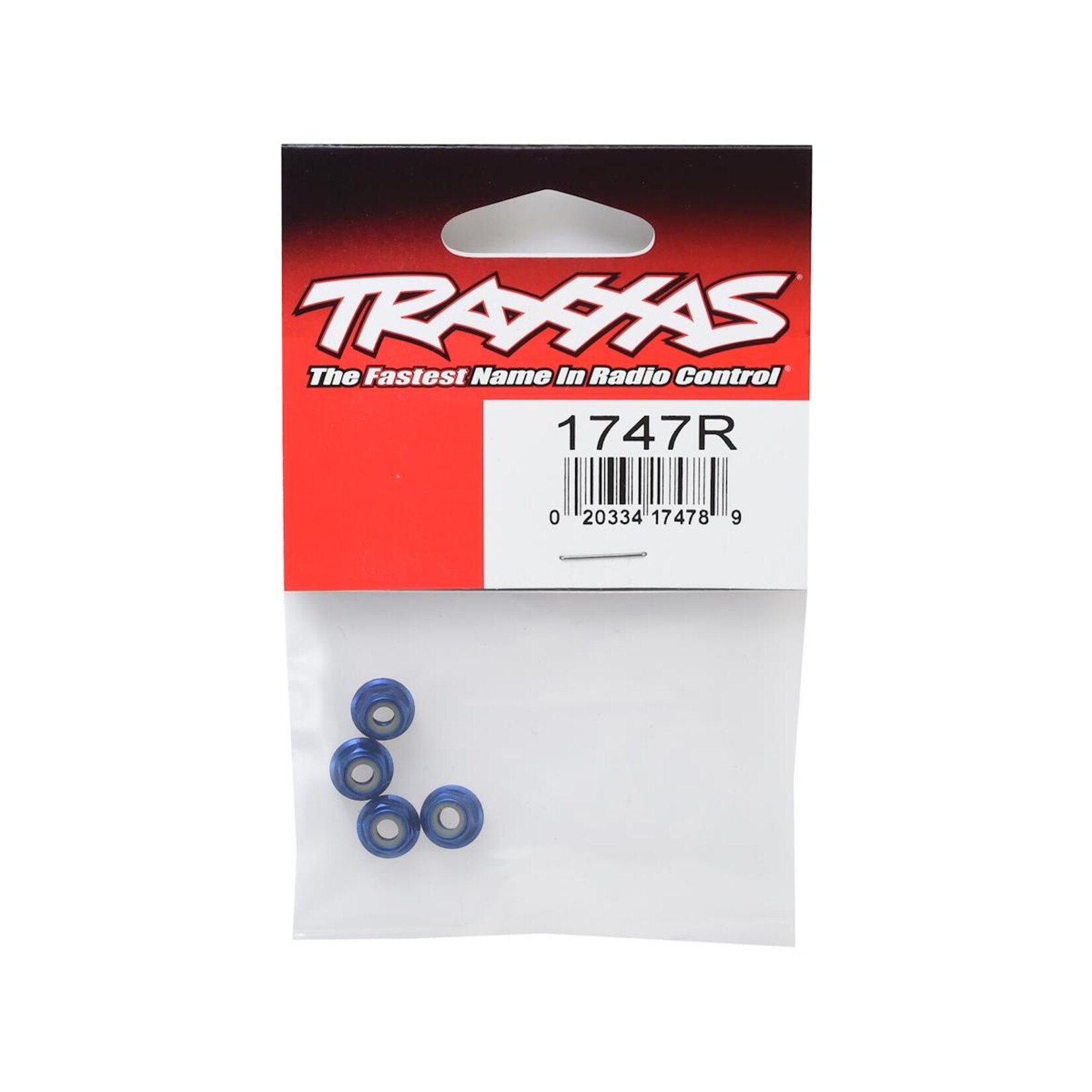 Traxxas #1747R Traxxas 4mm Aluminum Flanged Serrated Nuts (Blue) (4)