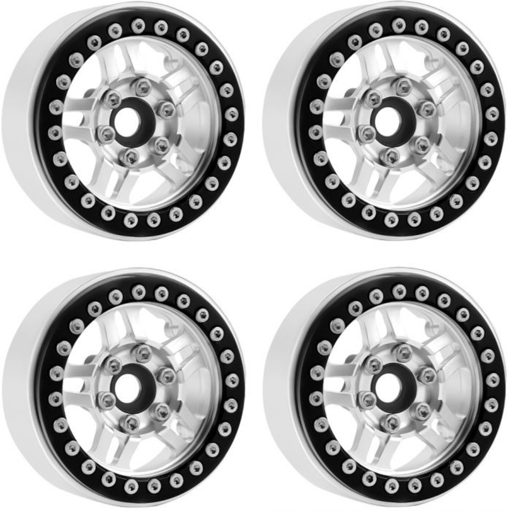 Power Hobby #PHB5053SILVER  Power Hobby 1/10 Scale B4 Aluminum Beadlock Crawler Wheels (4)