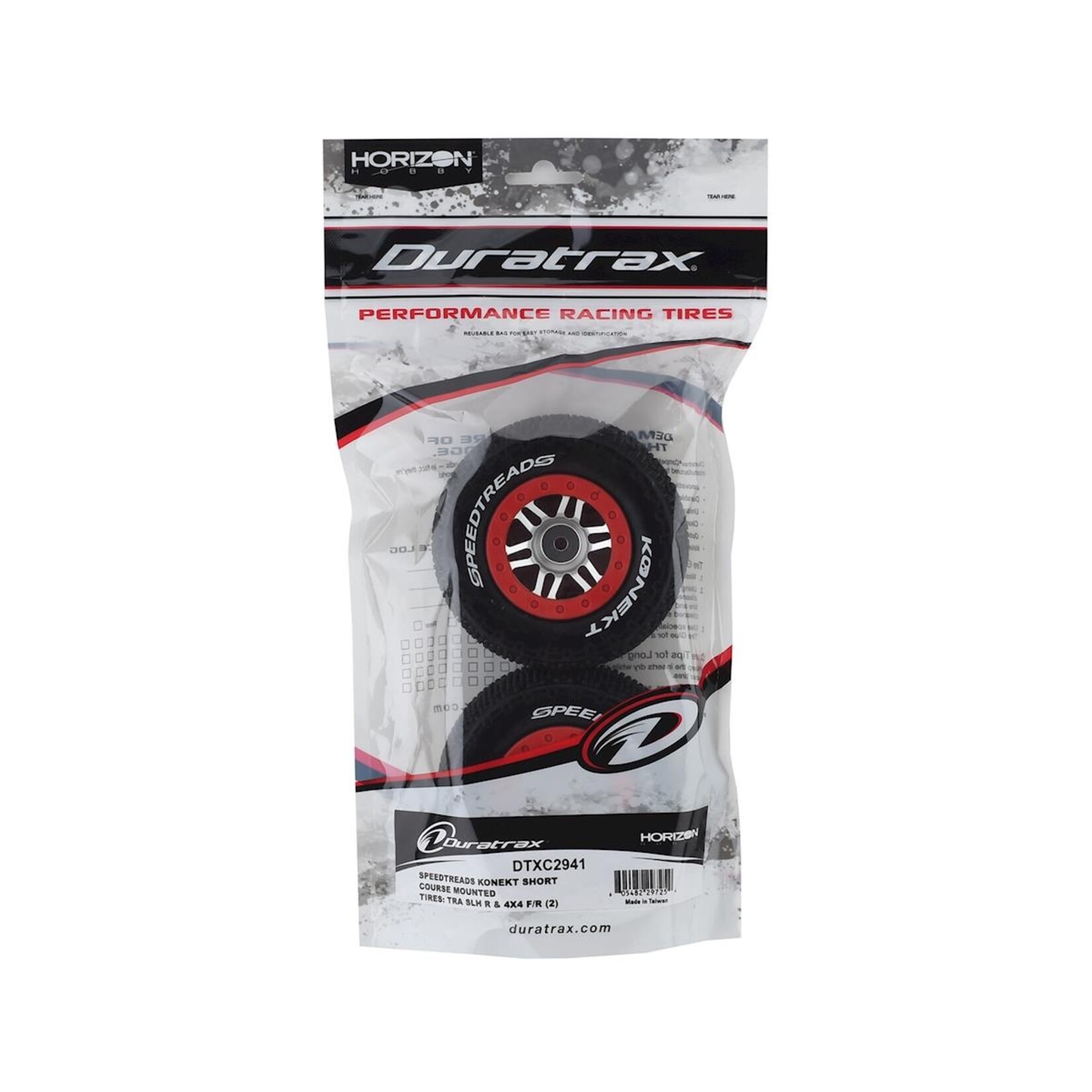 Duratrax DuraTrax SpeedTreads Konekt Pre-Mounted Rear Short Course Tires (2) (Satin Chrome/Red) w/12mm Hex #DTXC2941