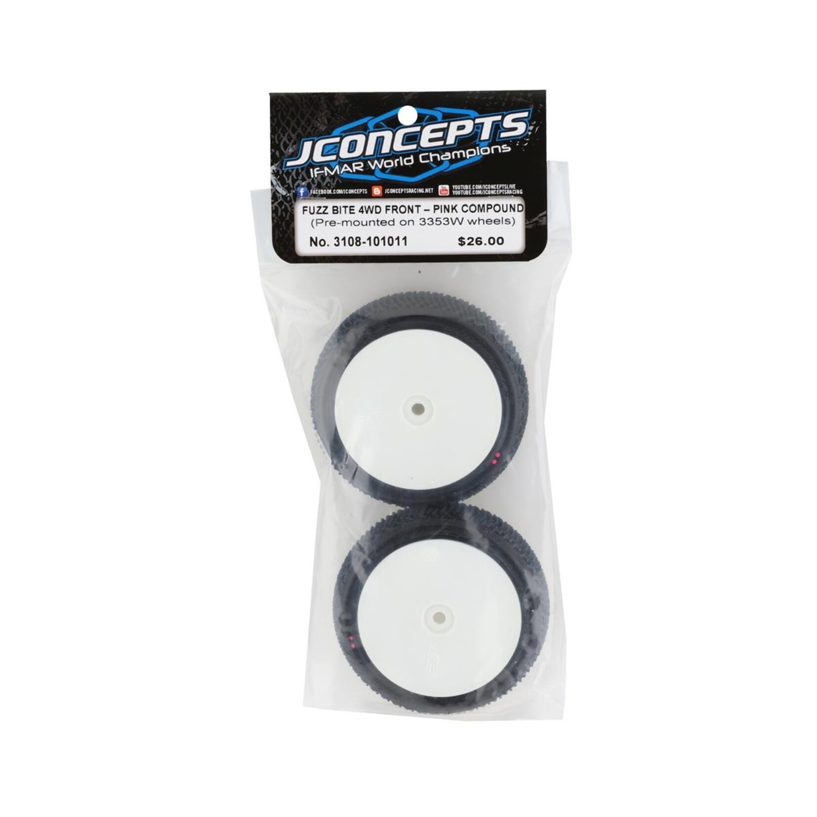 JConcepts JConcepts Fuzz Bite LP 2.2" Pre-Mounted 4WD Front Buggy Tire (White) (2) (Pink) w/12mm Hex #3108-101011