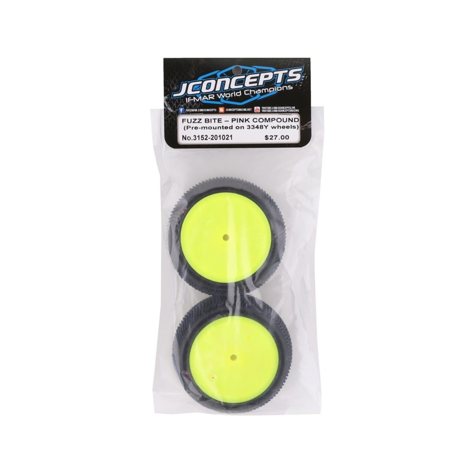 JConcepts #3152-201021 JConcepts Fuzz Bite LP 2.2" Mounted Rear Buggy Carpet Tires (Yellow) (2) (Pink) w/12mm Hex