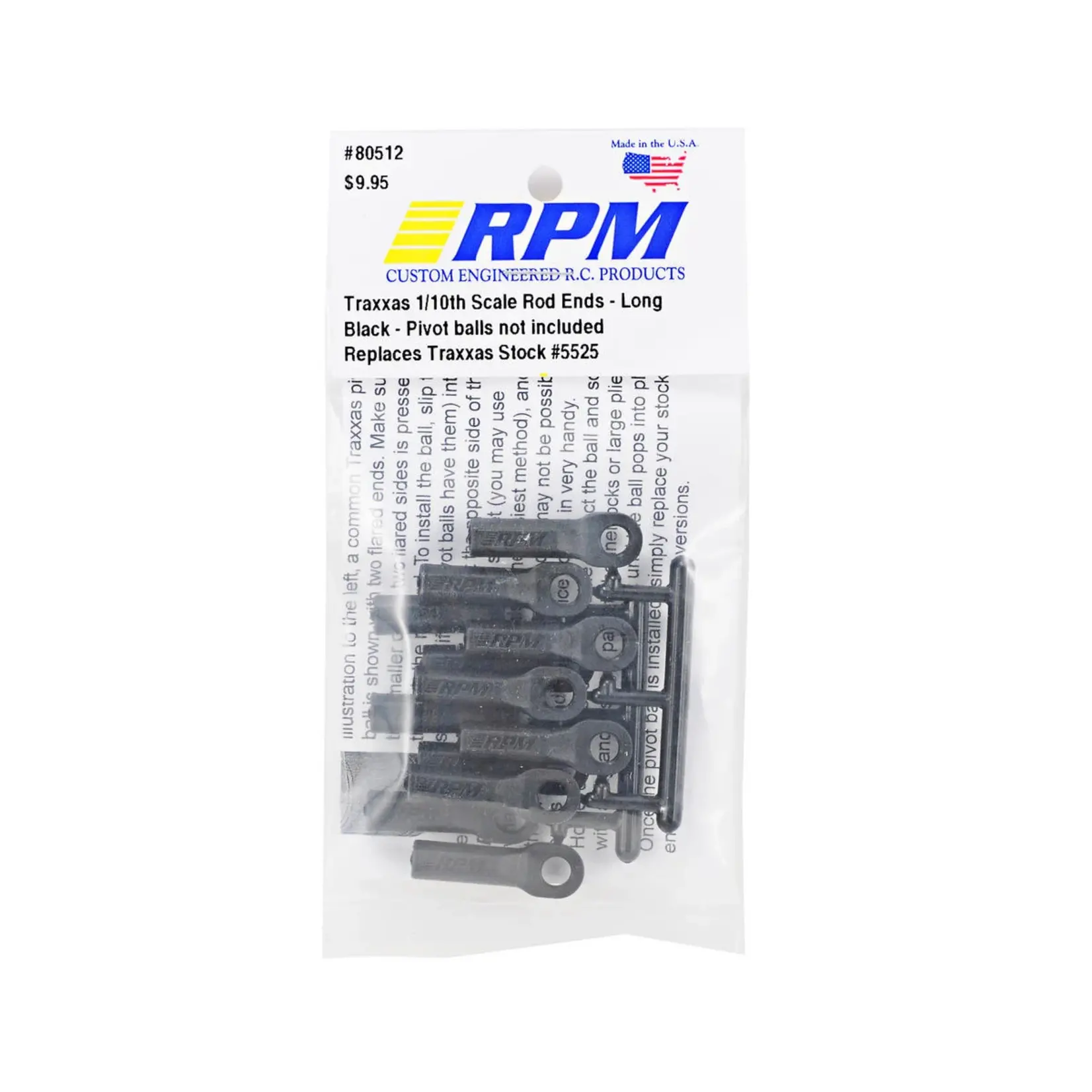 RPM RPM Long Traxxas Turnbuckle Rod End Set (Black) (12) #80512