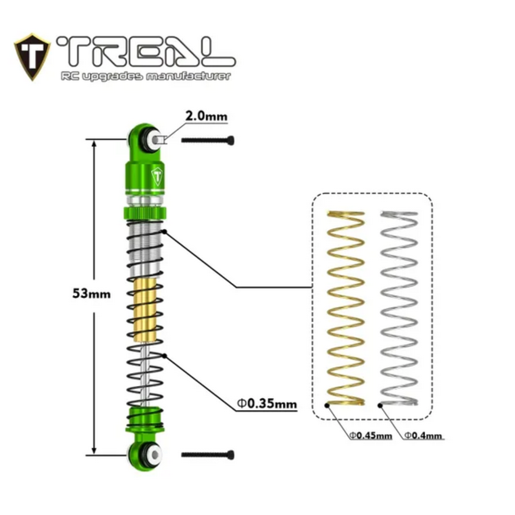 Treal #X003SX4LMZ TREAL AX24 Aluminum Threaded Shocks (53mm) (Green)