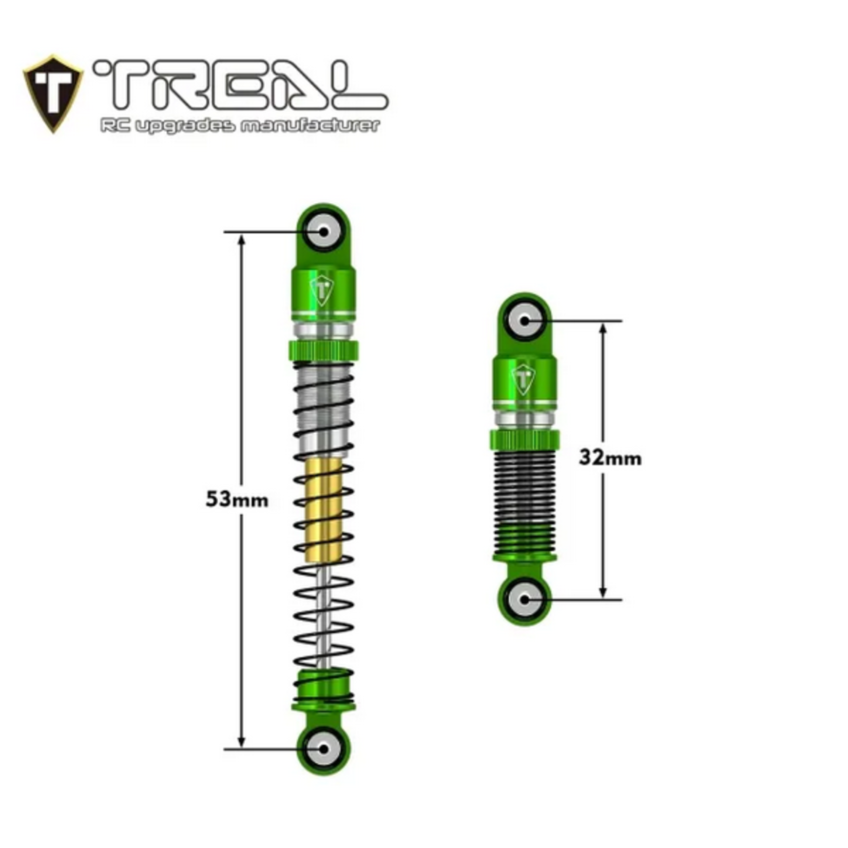Treal #X003SX4LMZ TREAL AX24 Aluminum Threaded Shocks (53mm) (Green)