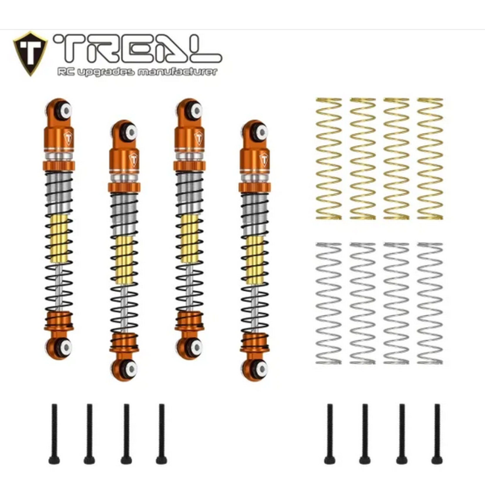 Treal #X003SX05HF TREAL AX24 Aluminum Threaded Shocks (53mm) (Orange)
