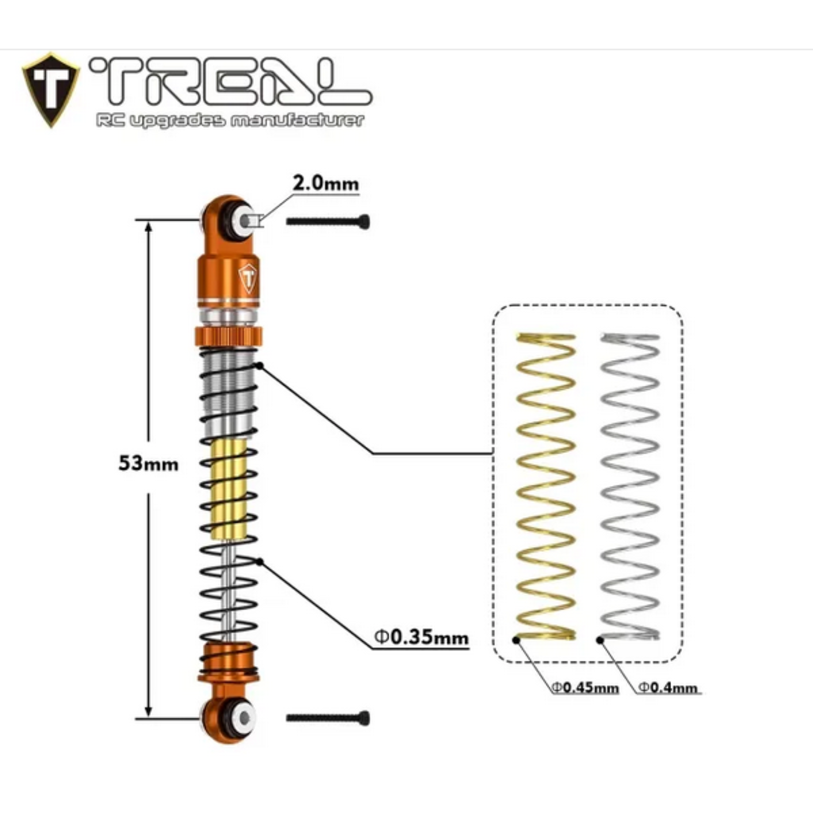 Treal TREAL AX24 Aluminum Threaded Shocks (53mm) (Orange) #X003SX05HF