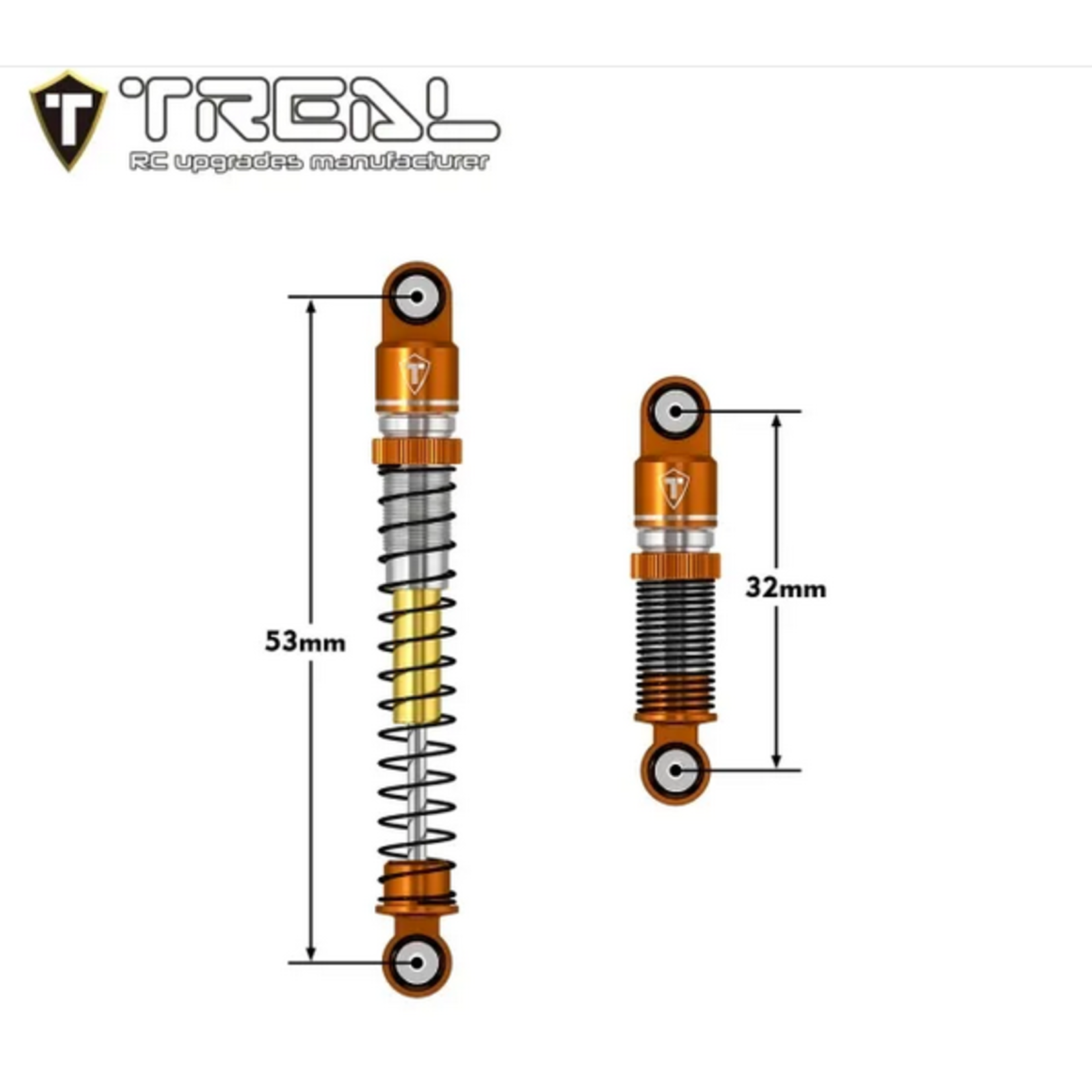 Treal #X003SX05HF TREAL AX24 Aluminum Threaded Shocks (53mm) (Orange)