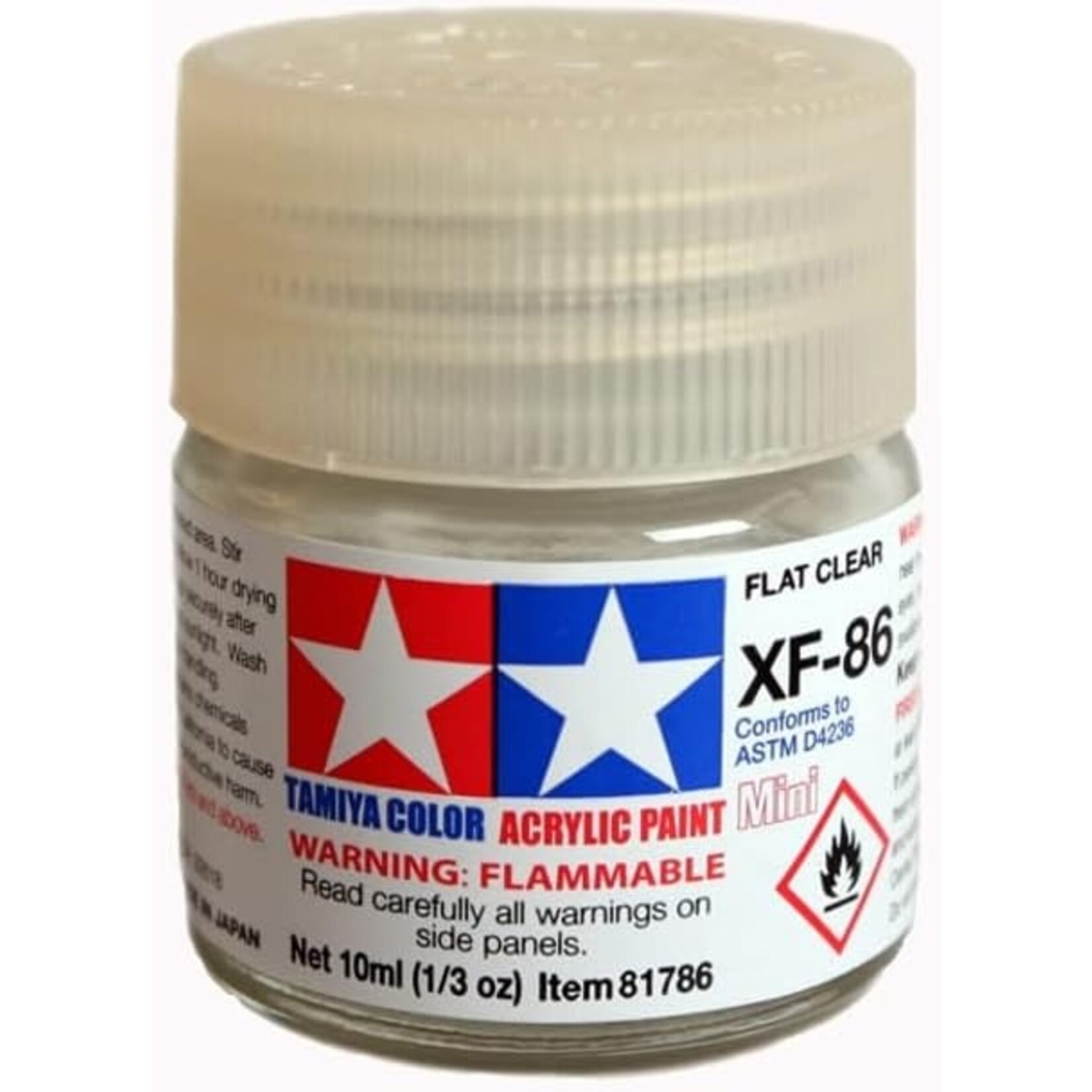Tamiya #81786 Tamiya XF-86 Flat Clear Acrylic Paint (10ml)