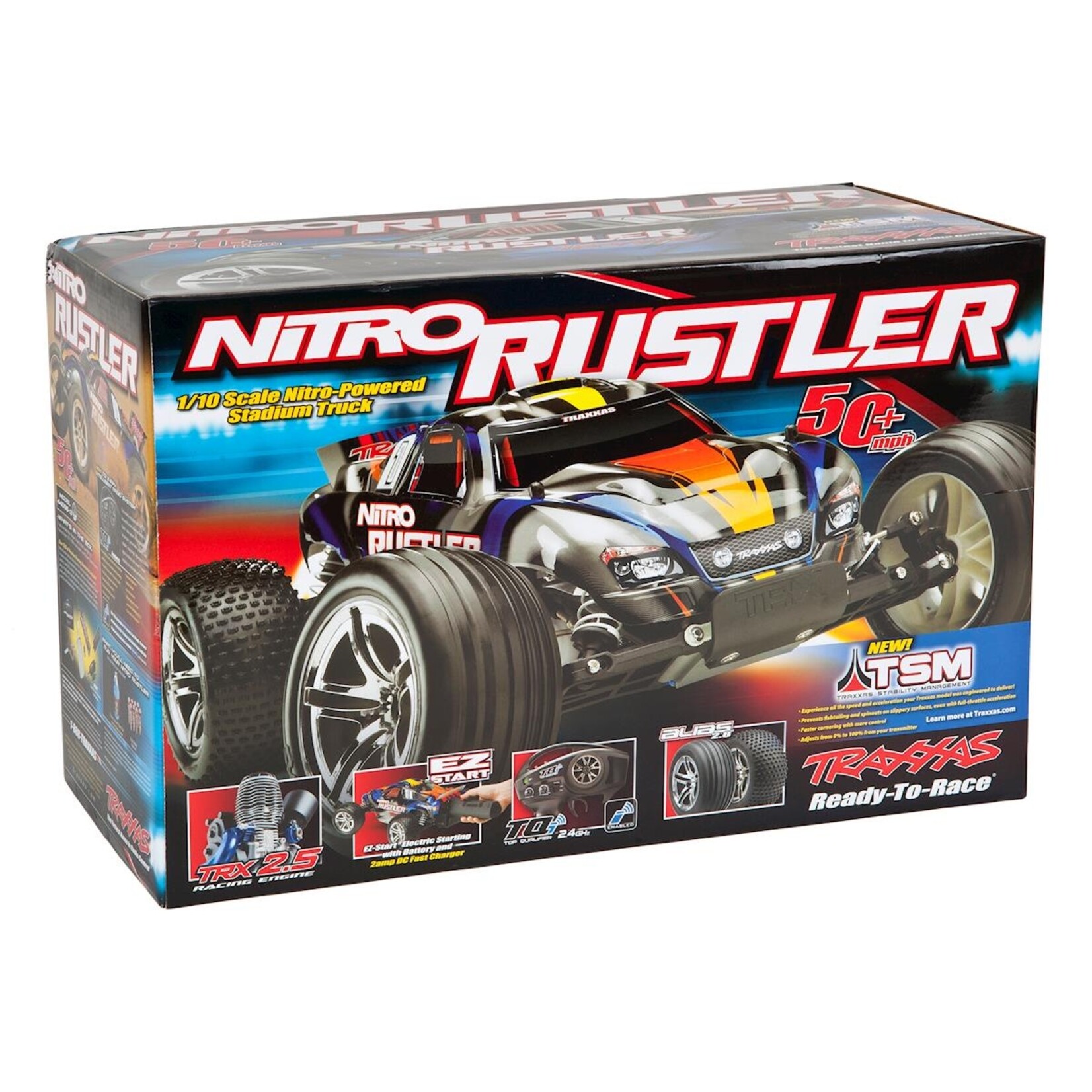 Traxxas #44096-3-BLUE Traxxas Nitro Rustler 1/10 RTR Stadium Truck (Silver/Blue) w/TQi 2.4GHz, TSM, EZ Start, Battery & DC Charger