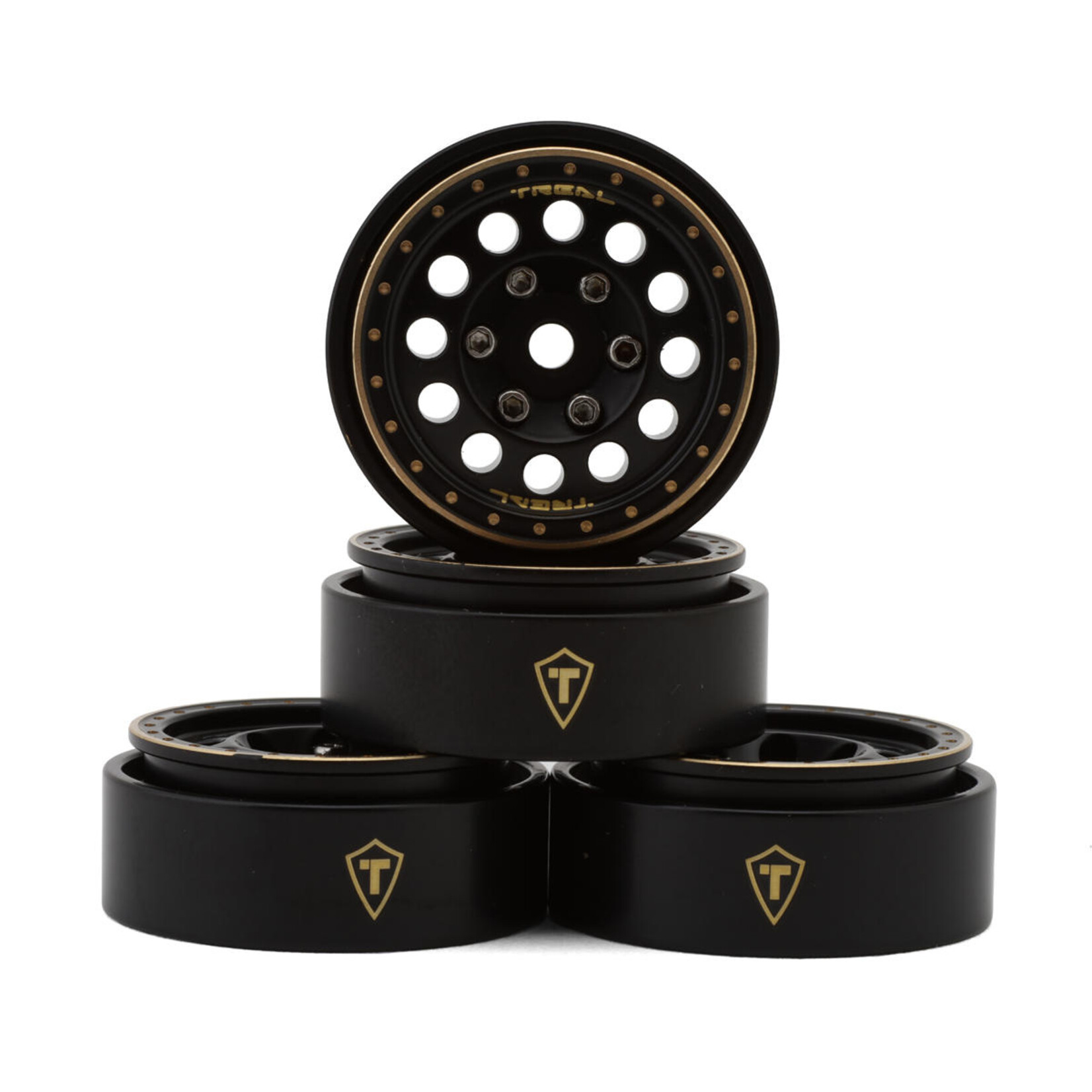 Treal #X0039345J3 Treal Hobby Type A 1.0" 12-Hole Brass Beadlock Wheels (Black) (4) (40g)