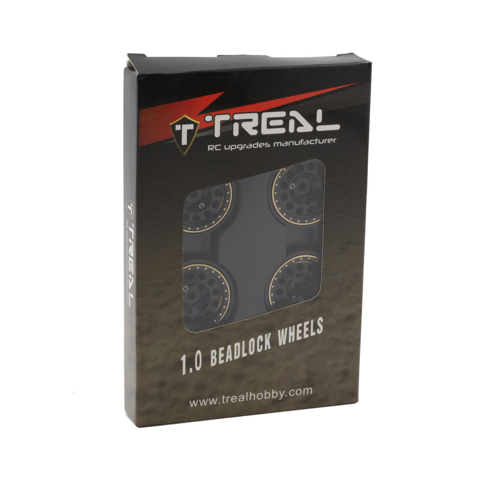 Treal #X0039345J3 Treal Hobby Type A 1.0" 12-Hole Brass Beadlock Wheels (Black) (4) (40g)