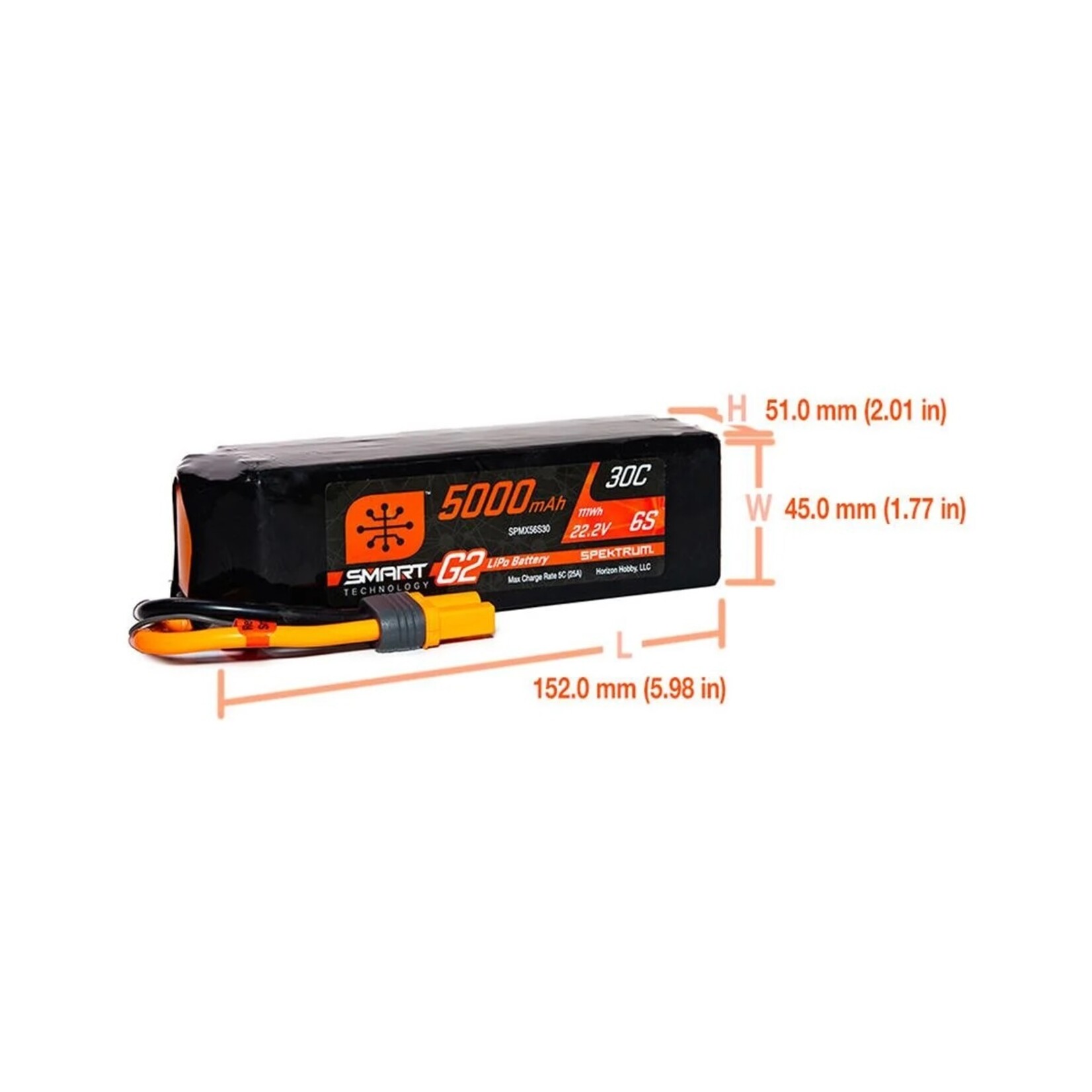 Spektrum #SPMX56S30 Spektrum RC 6S Smart G2 LiPo 30C Battery Pack (22.2V/5000mAh) w/IC5 Connector