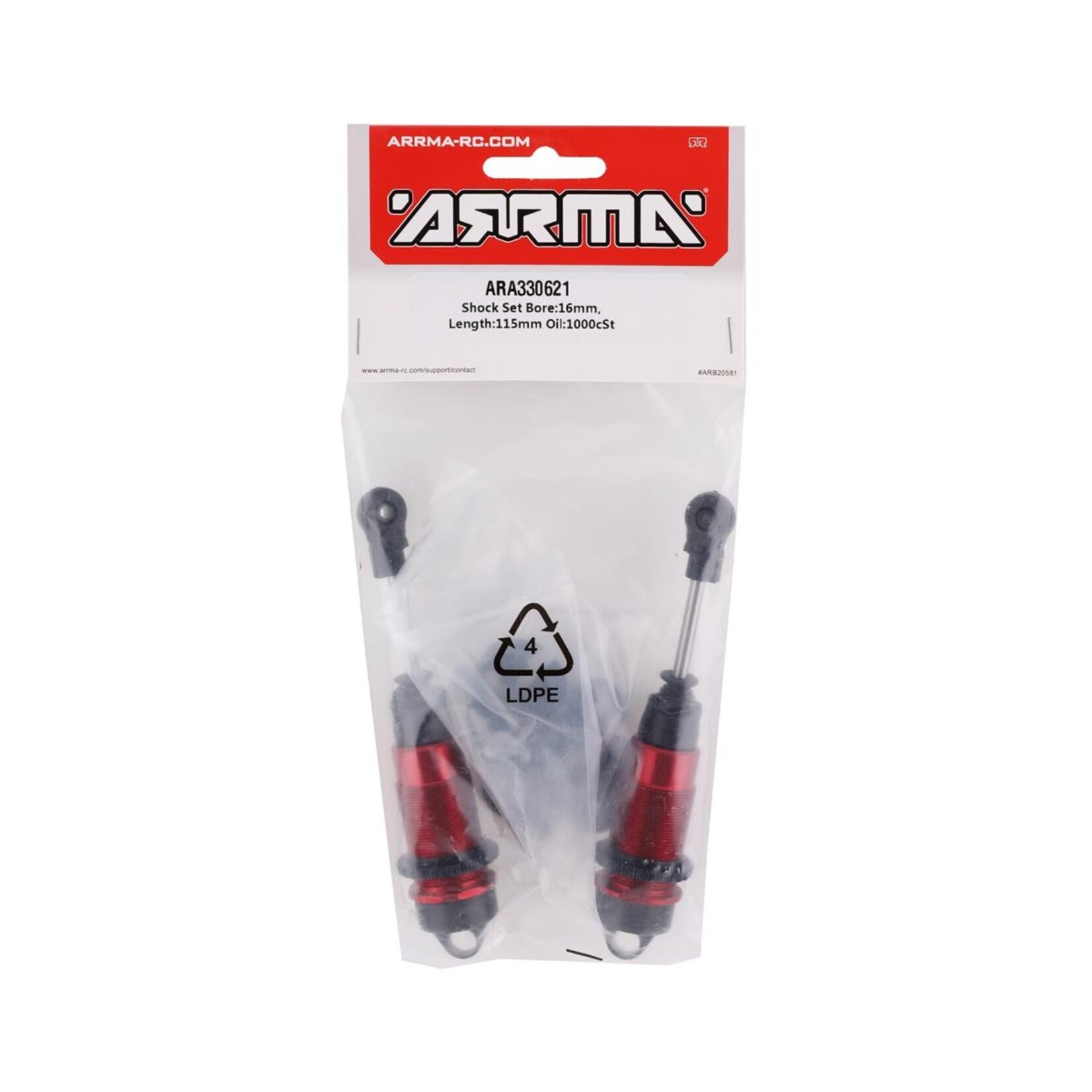 ARRMA #ARA330621  Arrma 115mm Pre-Assembled Front Shock Set (Red) (2)