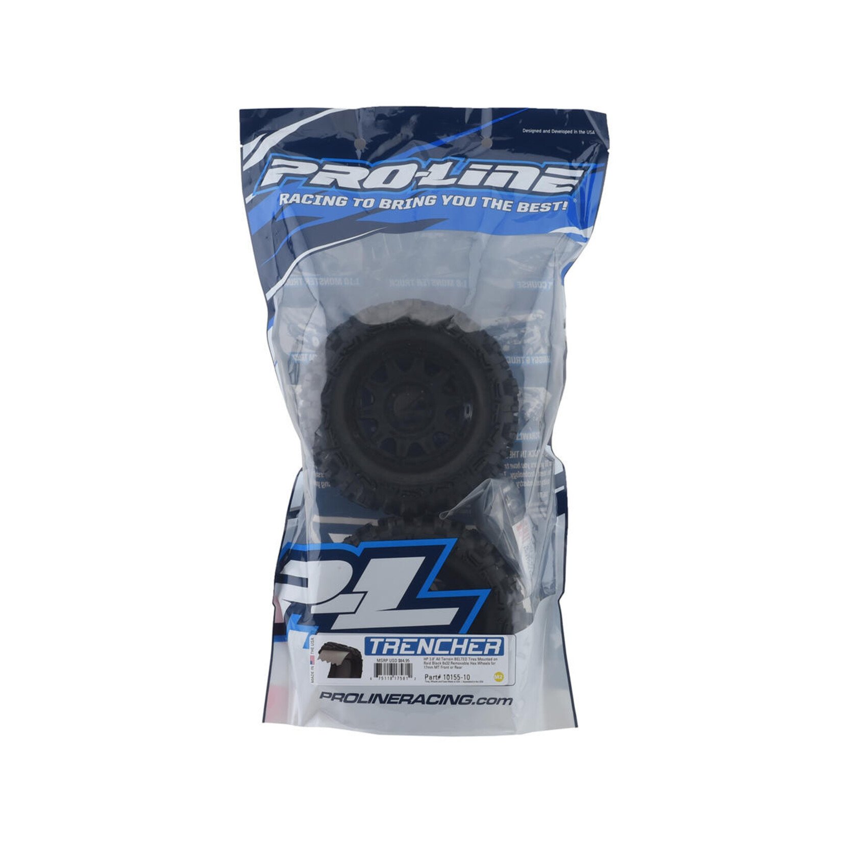 Pro-Line #10155-10  Pro-Line Trencher HP Belted 3.8" Pre-Mounted Truck Tires (2) (Black) (M2) w/Raid Wheels