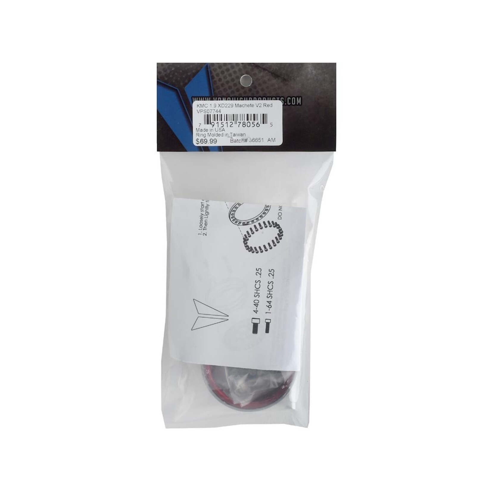 Vanquish Products #VPS07744 Vanquish Products KMC XD229 Machete V2 1.9" Beadlock Crawler Wheels (Red) (2)