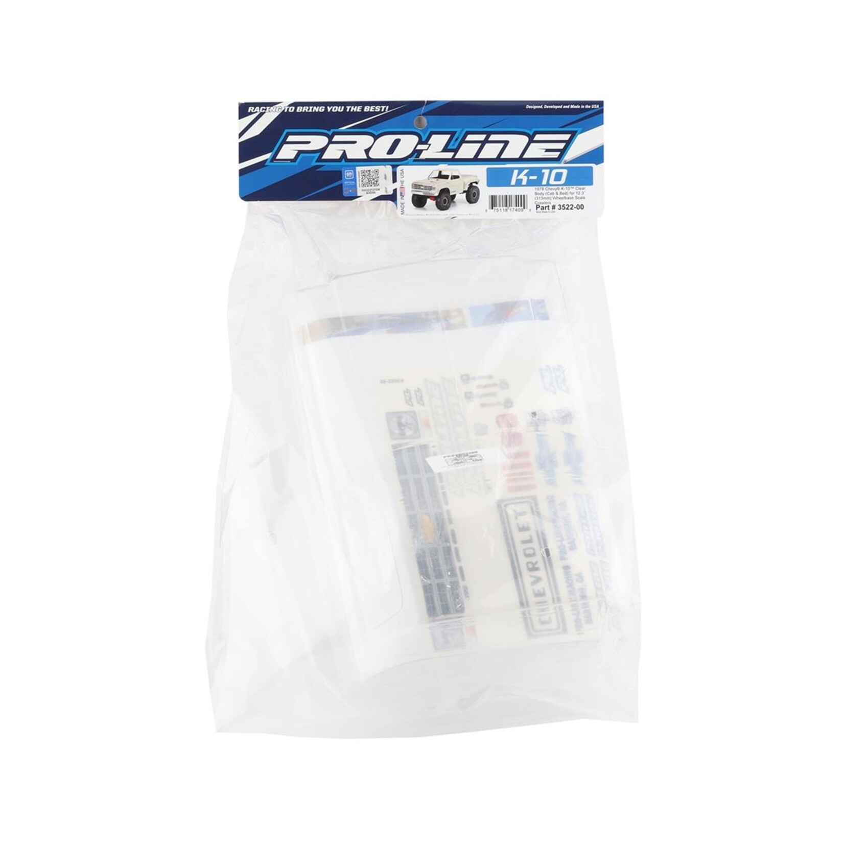 Pro-Line #3522-00 Pro-Line 1978 Chevy K-10 12.3" Rock Crawler Body (Clear) w/Cab & Bed