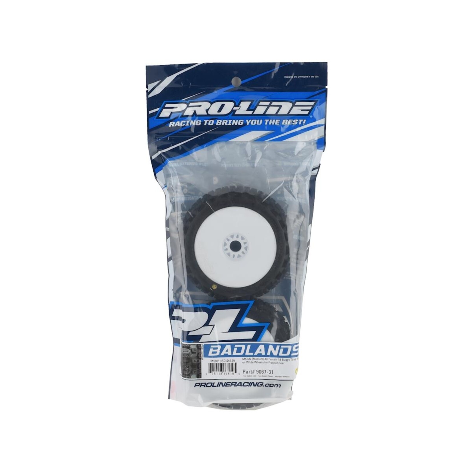 Pro-Line #906731 Pro-Line Badlands MX Pre-Mounted 1/8 Buggy Tires (White) (2) (M2) w/Velocity V2 Wheel
