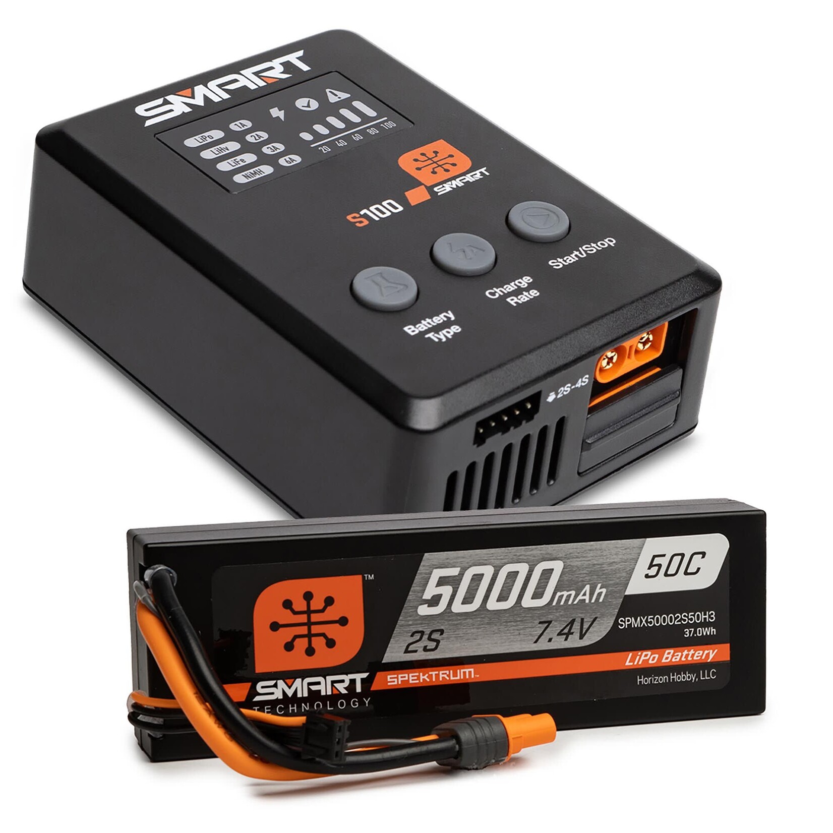 Spektrum #SPMX-1031 Spektrum Smart Powerstage Surface Bundle: 5000mAh 2S 50C LiPo Battery (IC3)/100W S100 Charger
