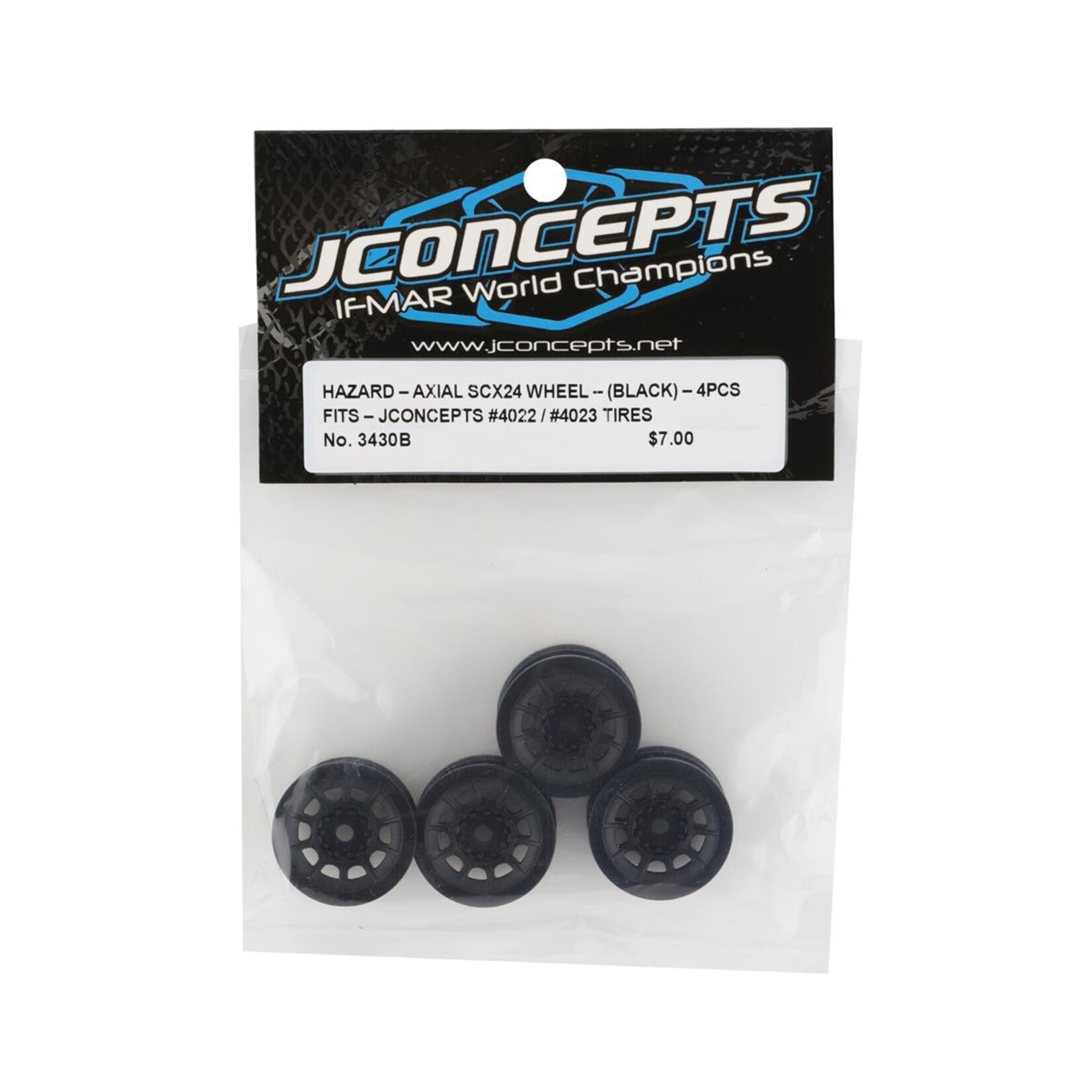 JConcepts #3430B JConcepts Axial SCX24 Hazard 1.0" 1/24 Crawler Wheels (Black) (4) w/7mm Hex