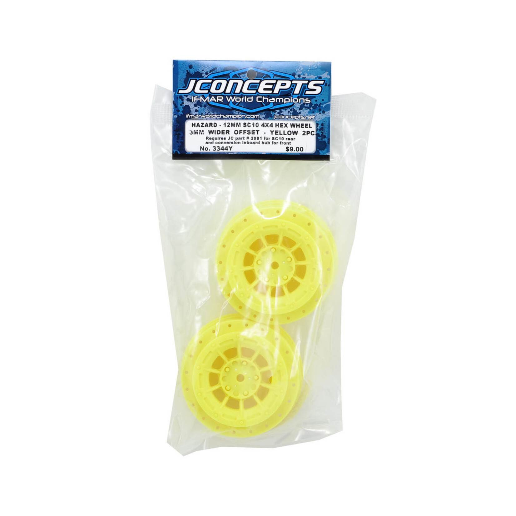 JConcepts #3344Y JConcepts 12mm Hex Hazard Short Course Wheels w/3mm Offset (Yellow) (2) (SC5M)