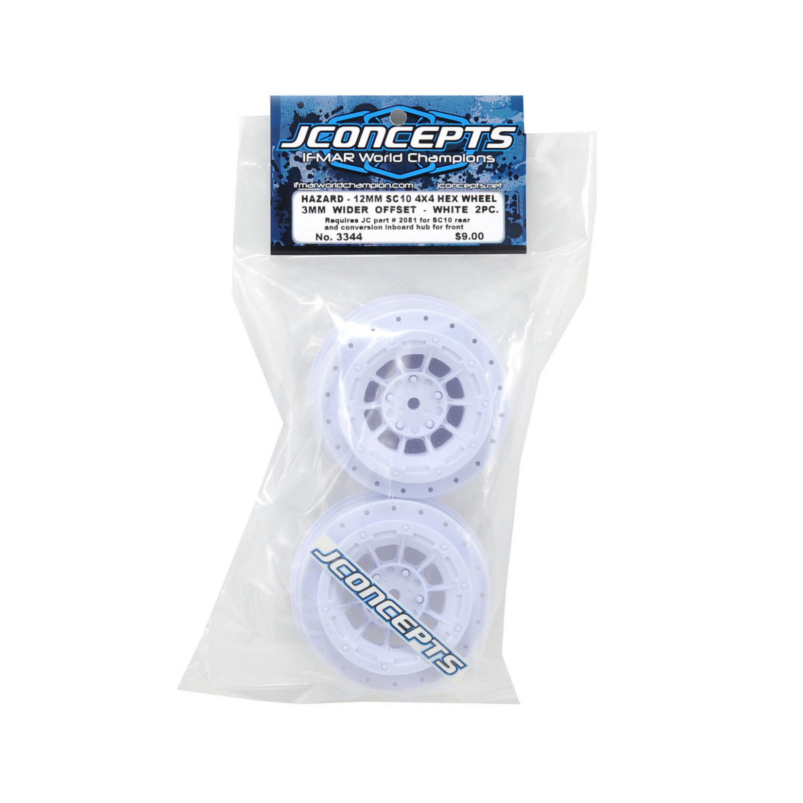 JConcepts #3344W JConcepts 12mm Hex Hazard Short Course Wheels w/3mm Offset (White) (2) (SC5M)