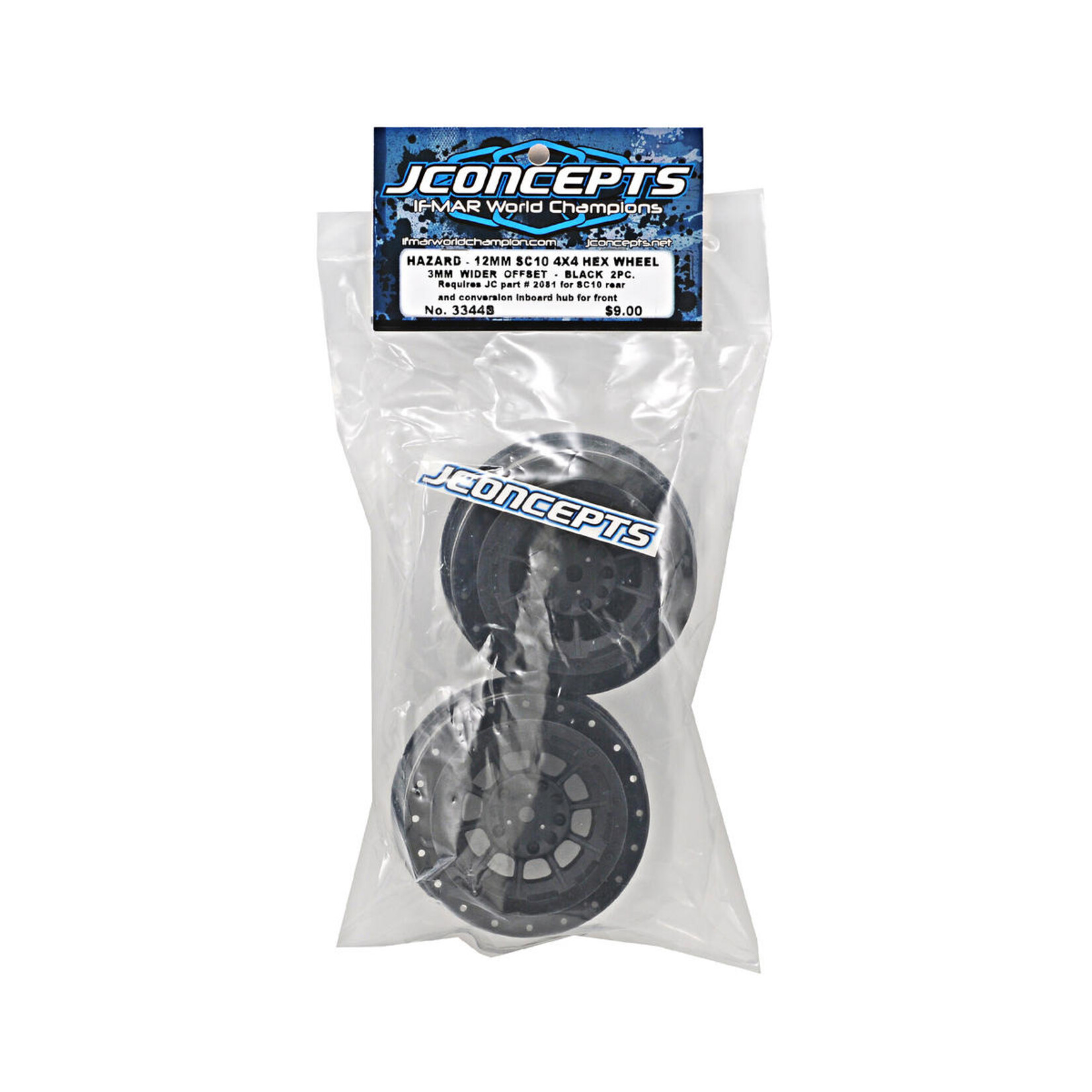 JConcepts #3344B JConcepts 12mm Hex Hazard Short Course Wheels w/3mm Offset (Black) (2) (SC5M)