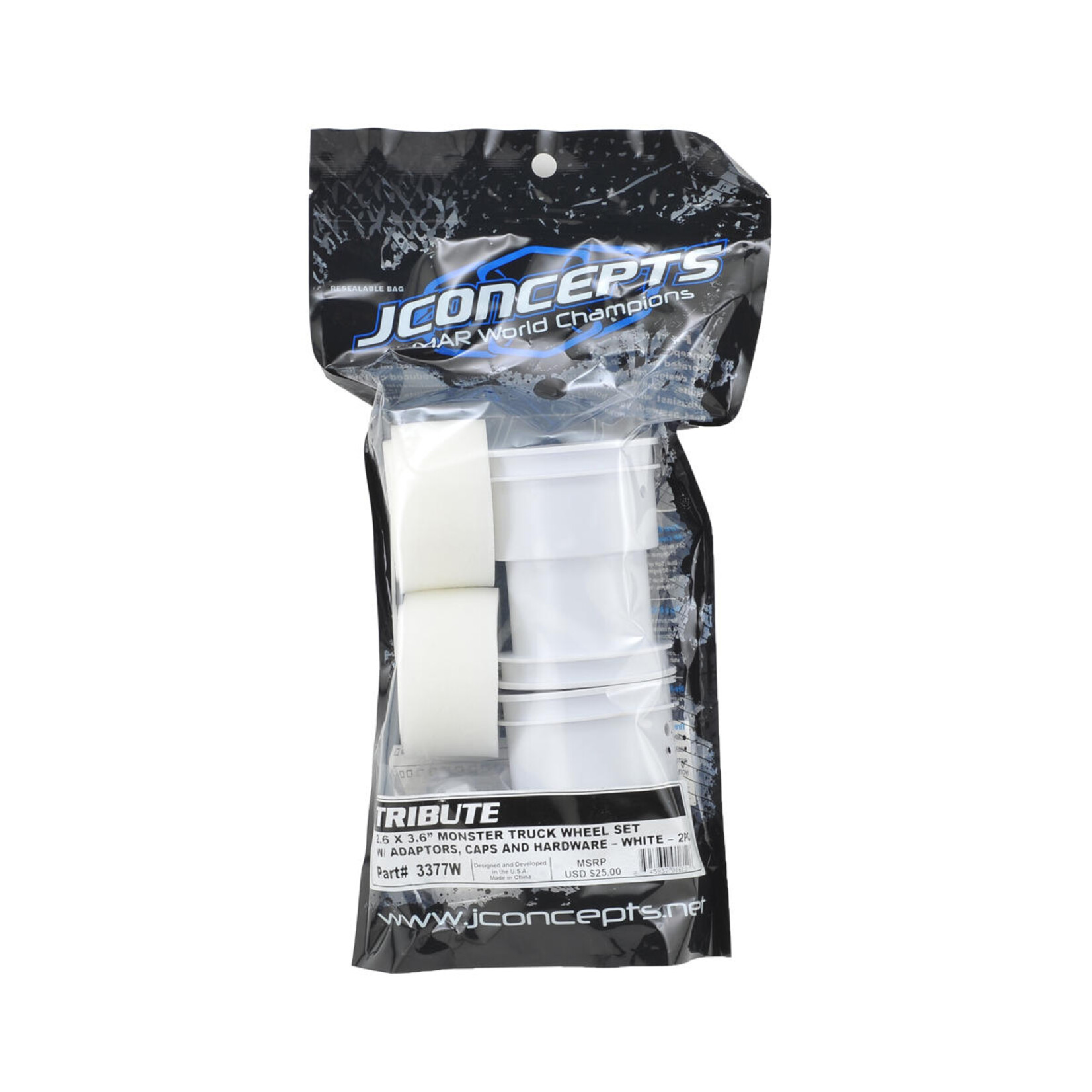 JConcepts #3377W JConcepts Tribute 2.6 x 3.6" Monster Truck Wheel (White) (2)