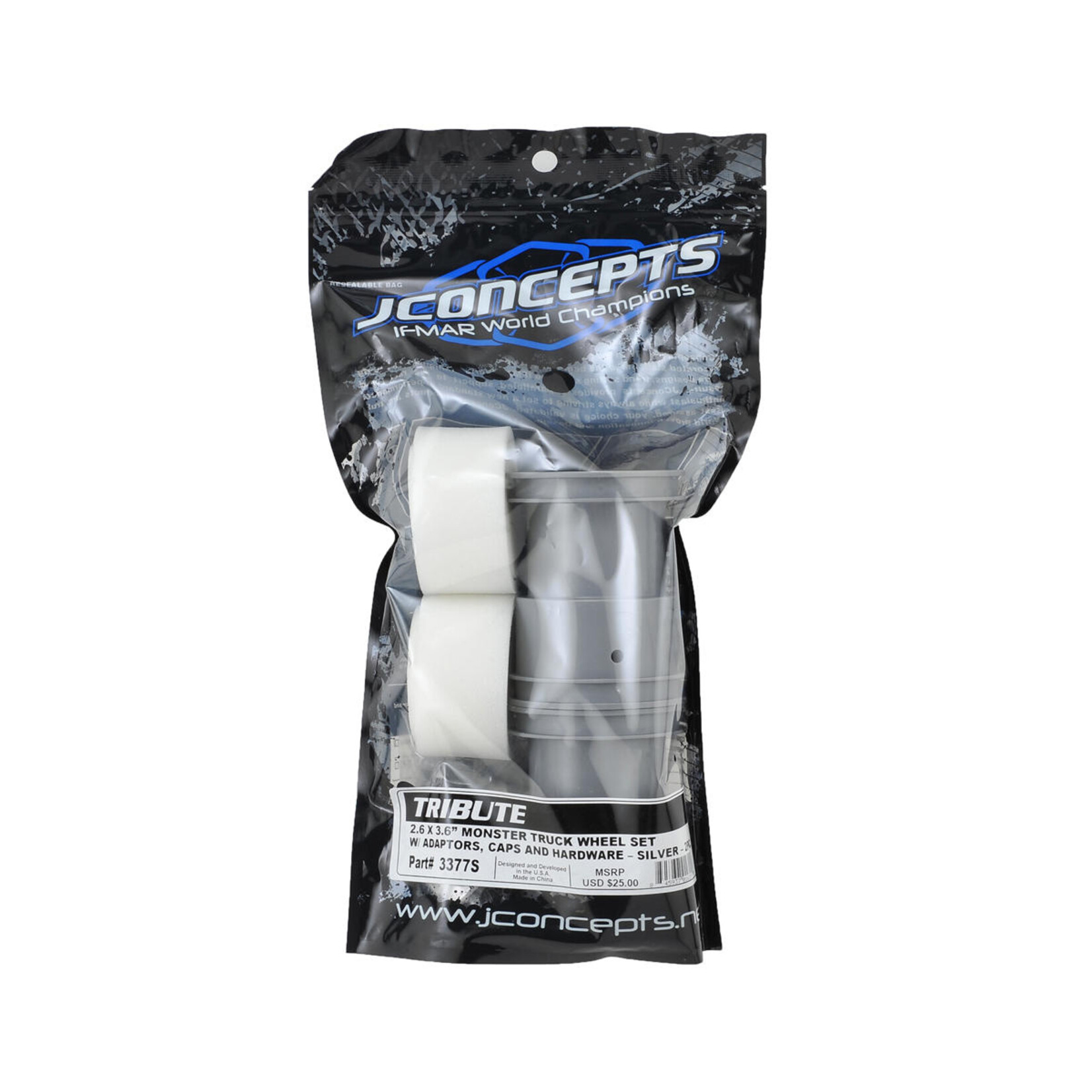 JConcepts #3377S JConcepts Tribute 2.6x3.6" Monster Truck Wheel (Silver) (2)