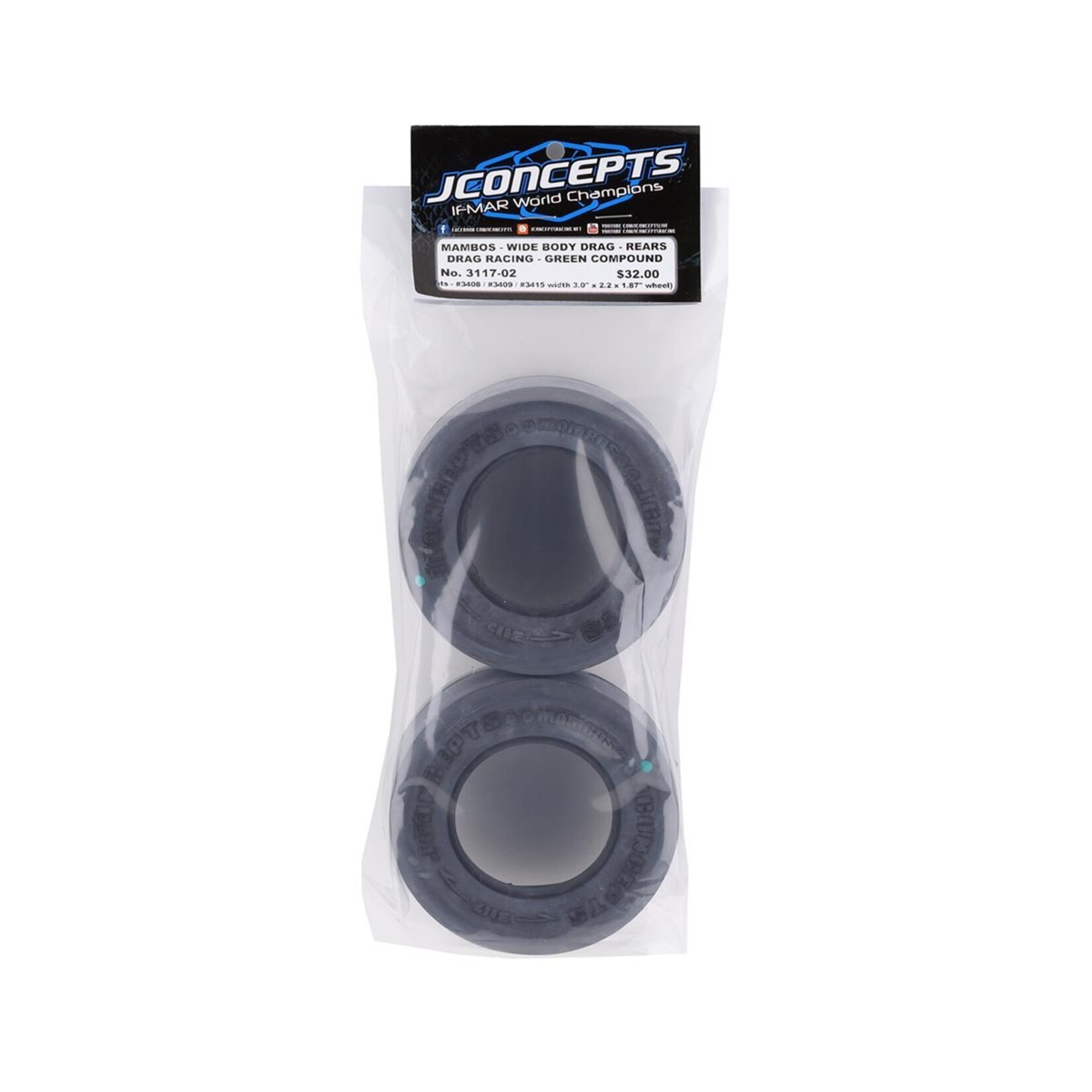 JConcepts #3117-02 JConcepts Mambos SCT Street Eliminator Drag Racing Rear Tires (2) (Green)