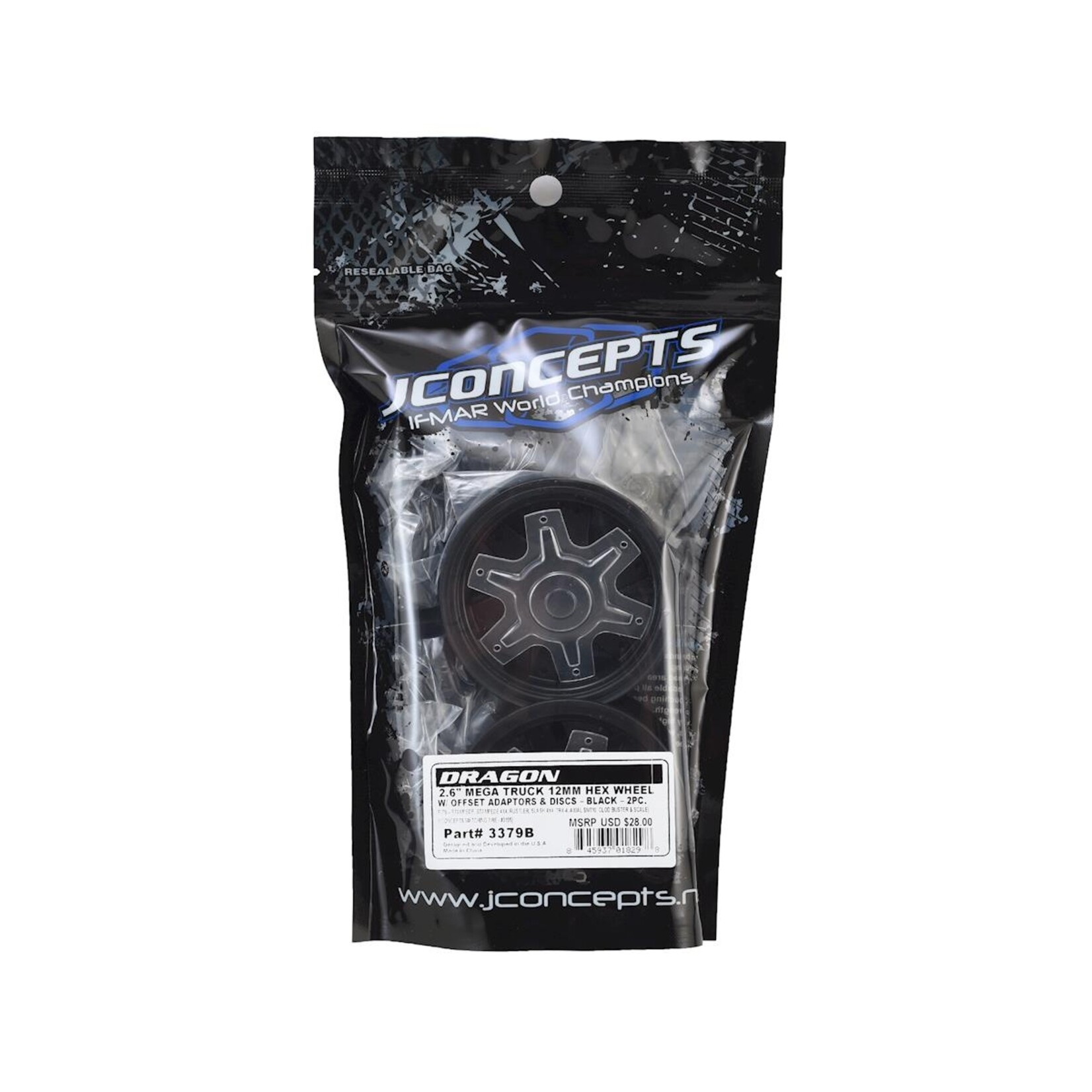 JConcepts #3379B JConcepts 12mm Hex Dragon 2.6" Mega Truck Wheel w/Offset Adapters (Black) (2)
