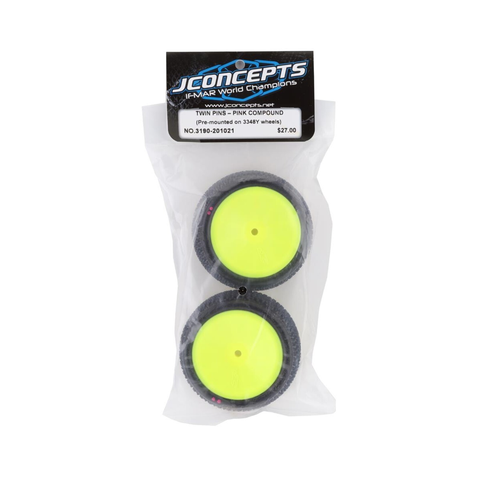 JConcepts #3190-201021 JConcepts Twin Pins 2.2" Pre-Mounted Rear Buggy Carpet Tires (Yellow) (2) (Pink) w/12mm Hex