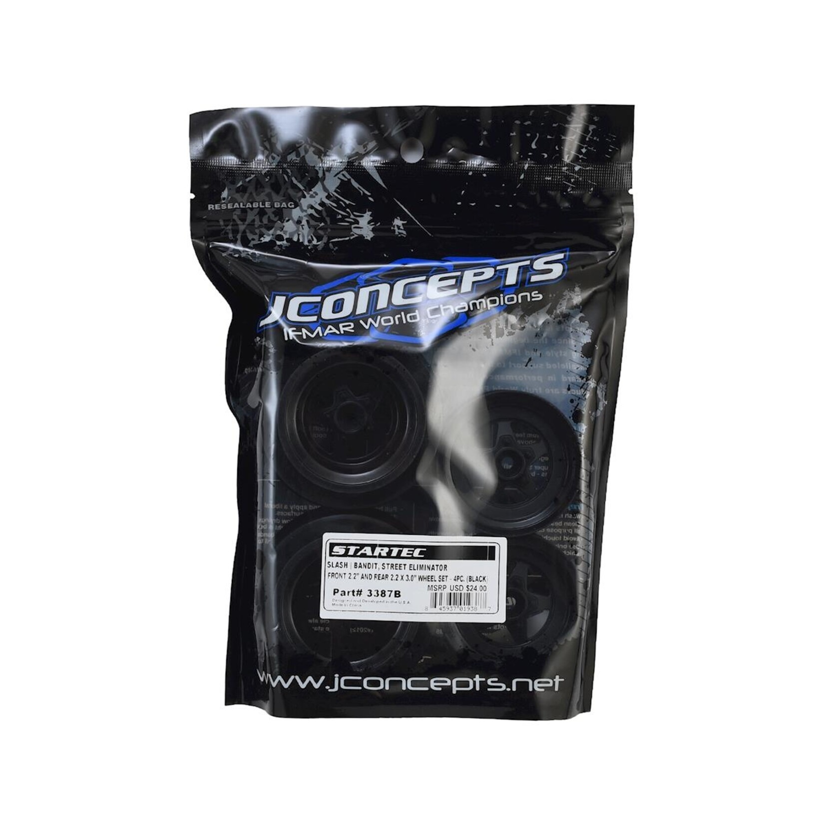 JConcepts #3387B JConcepts Startec Street Eliminator Drag Racing Wheels (Black) w/12mm Hex (2x Rear SCT Wheels & 2x Front Buggy Wheels)