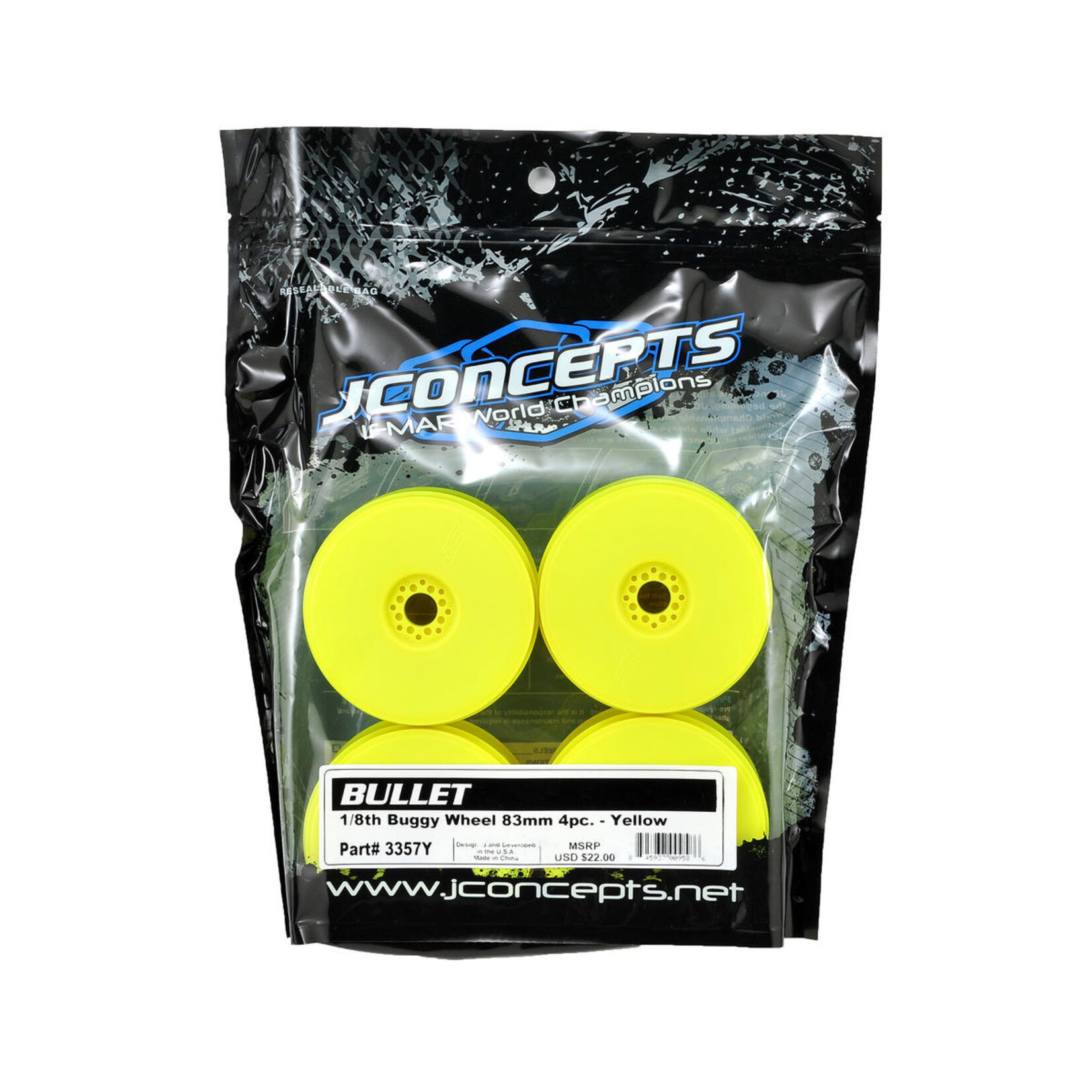 JConcepts JConcepts 83mm Bullet 1/8th Buggy Wheel (4) (Yellow) #3357Y