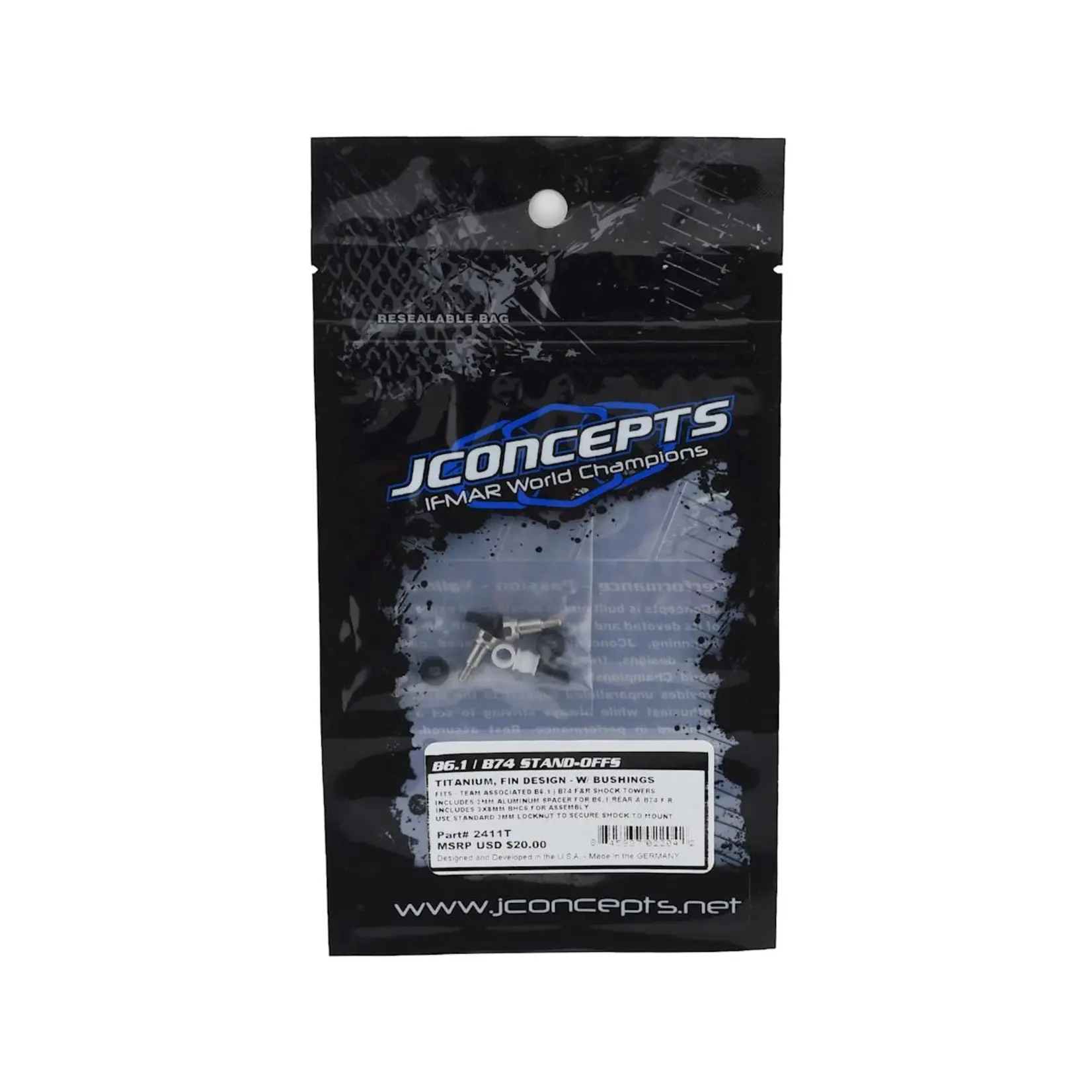 JConcepts #2411T JConcepts B6/B6D/B74 Fin Long Titanium Shock Standoffs w/Bushing (Front/Rear)