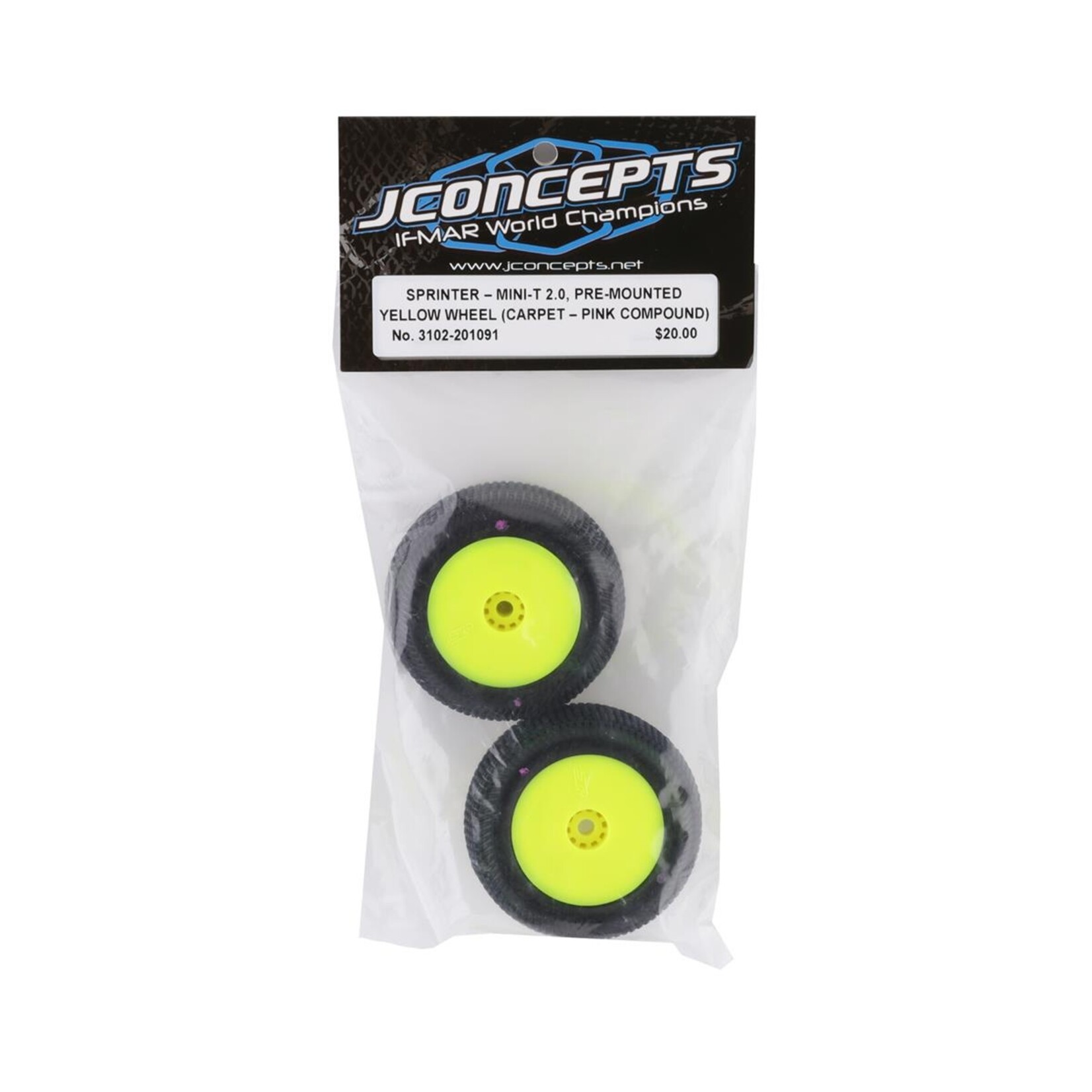 JConcepts #3102-201091 JConcepts Mini-T 2.0 Sprinter Pre-Mounted Rear Tires (Yellow) (2) (Pink)