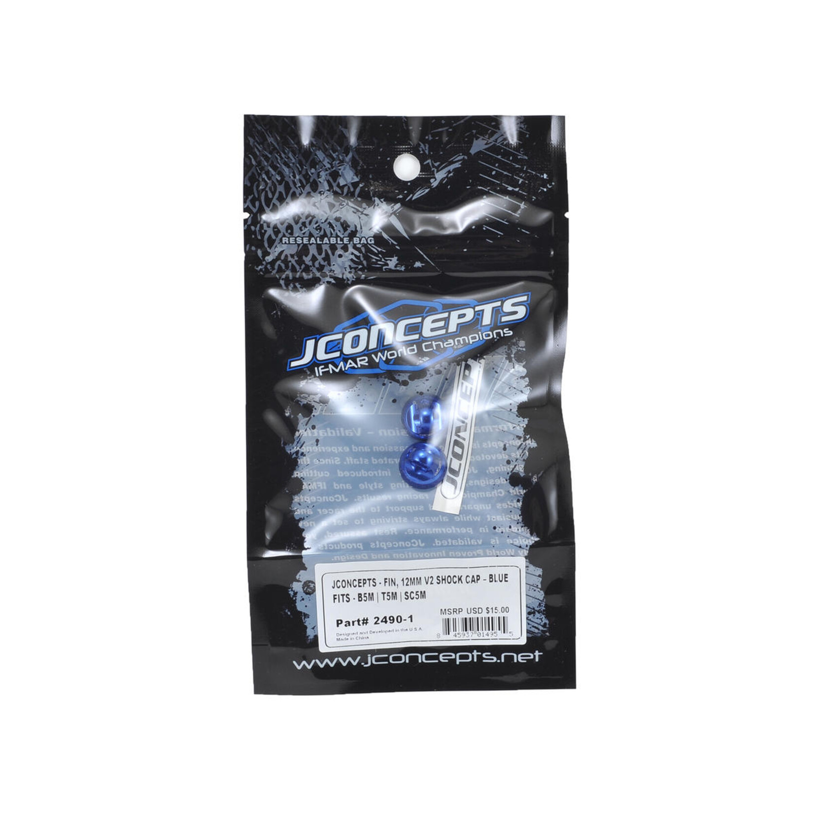 JConcepts #2490-1 JConcepts Fin Aluminum 12mm V2 Shock Cap (Blue) (2)
