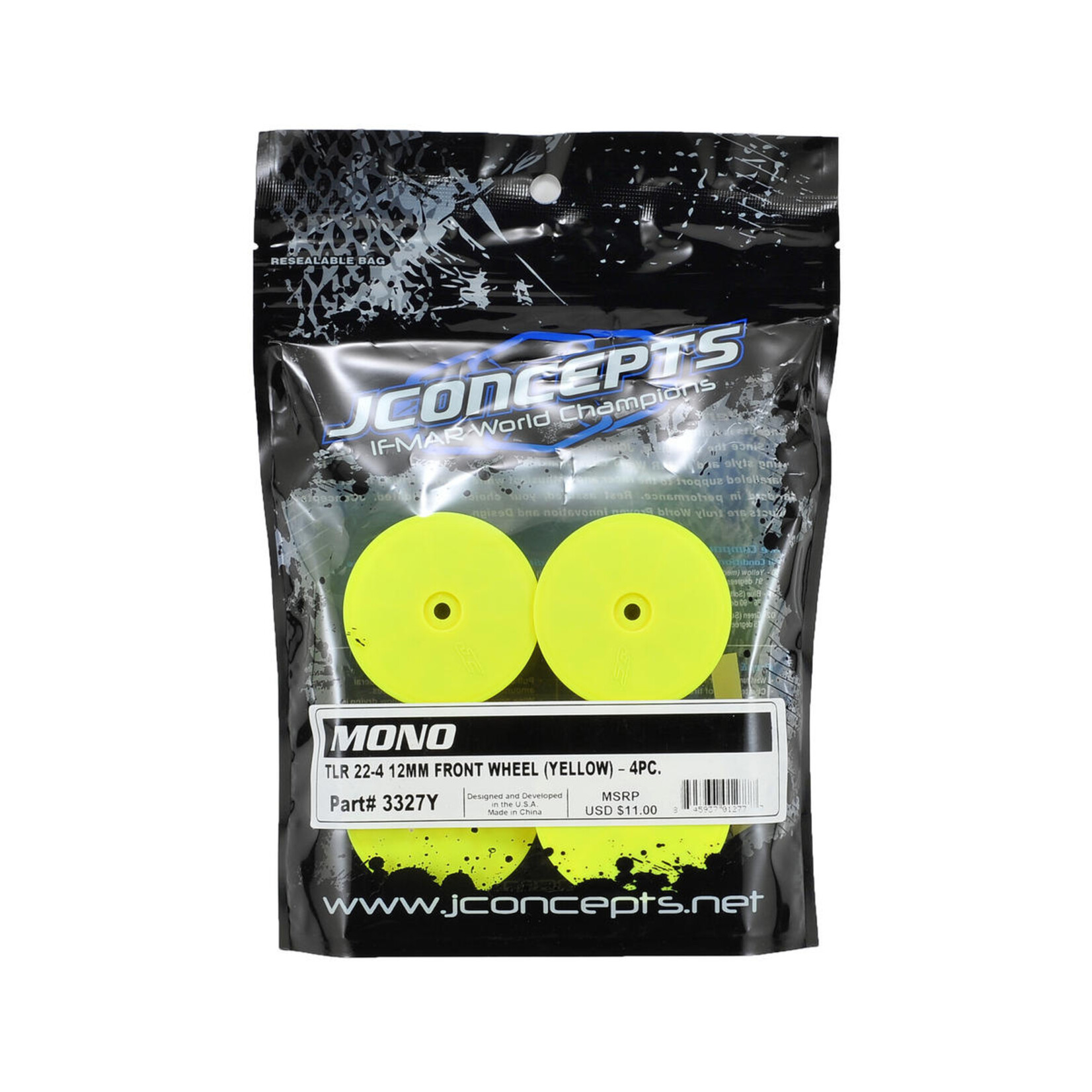 JConcepts #3327Y JConcepts 12mm Hex Mono 2.2 4WD Front Buggy Wheels (4) (22-4) (Yellow)