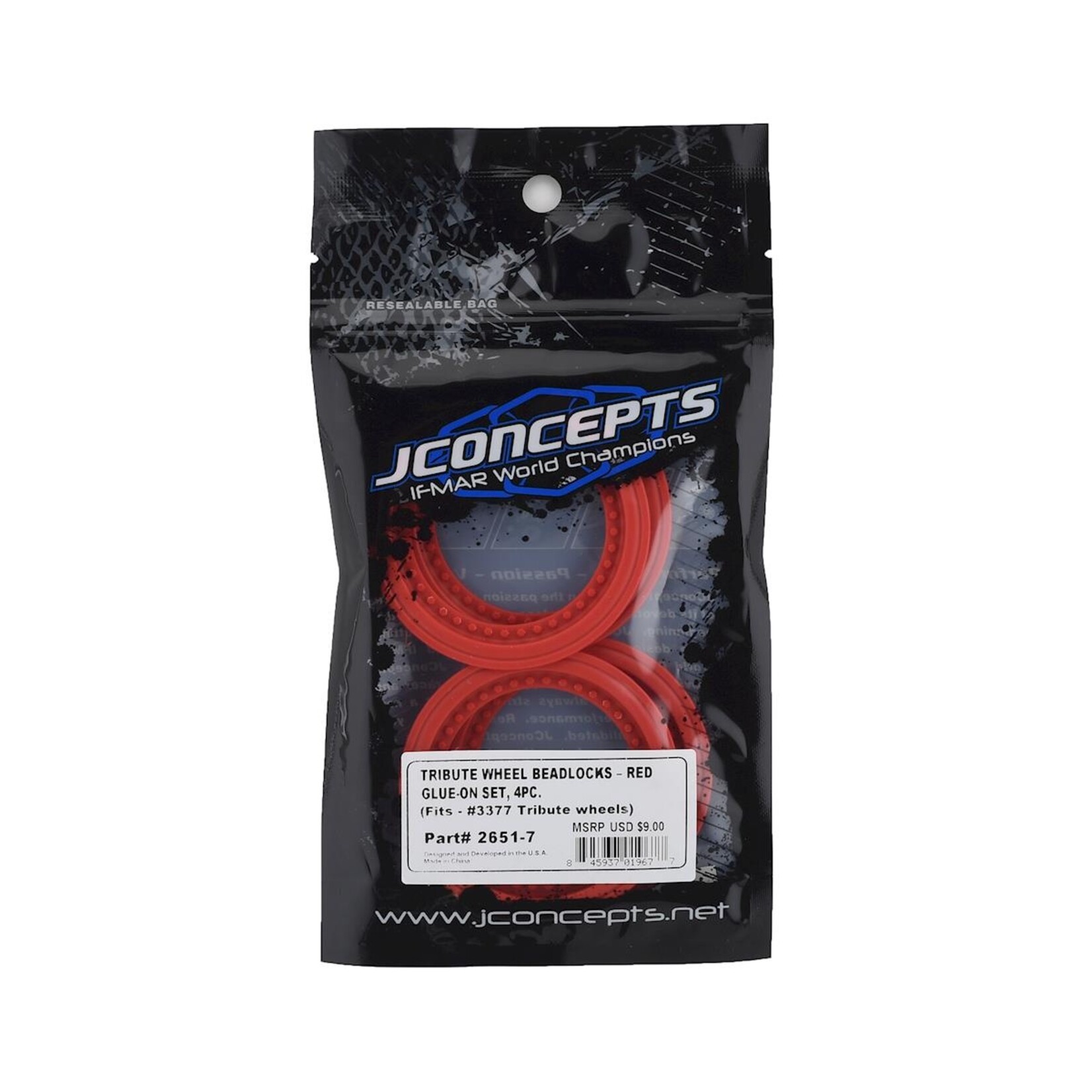 JConcepts #2651-7 JConcepts Tribute Monster Truck Wheel Mock Beadlock Rings (Red) (4)