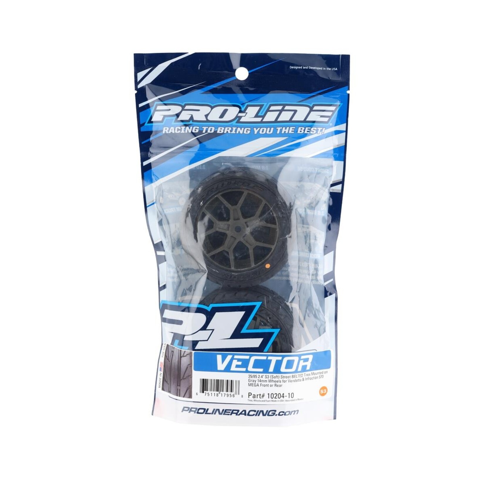 Pro-Line #10204-10  Pro-Line Vector 35/85 2.4" Belted Pre-Mounted On-Road Tires (Grey) (2) (S3) w/14mm Hex
