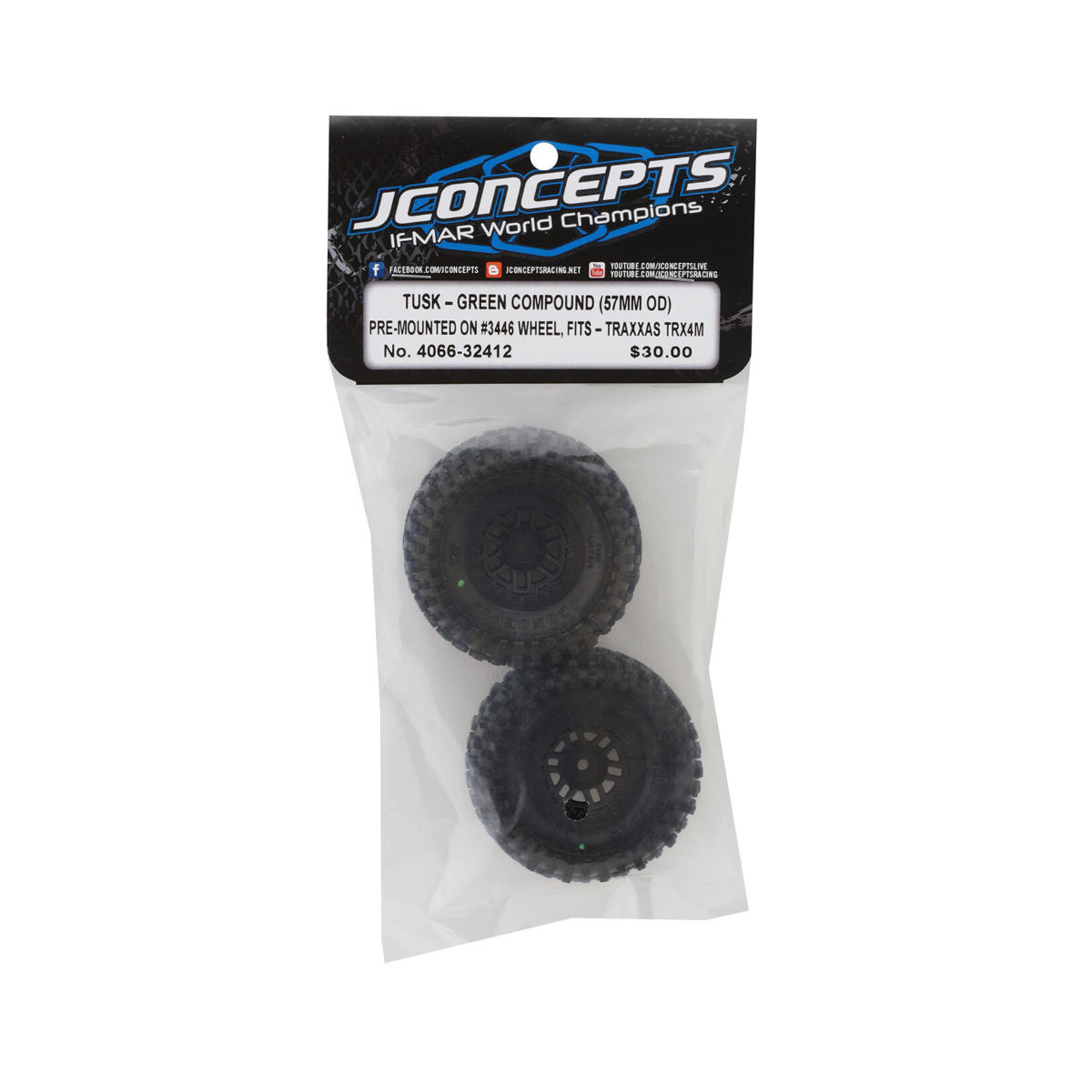 JConcepts #4066-32412 JConcepts Tusk 1.0" Pre-Mounted Tires w/Shuttle Wheels (2) (2.25”) (TRX-4M) (Green)