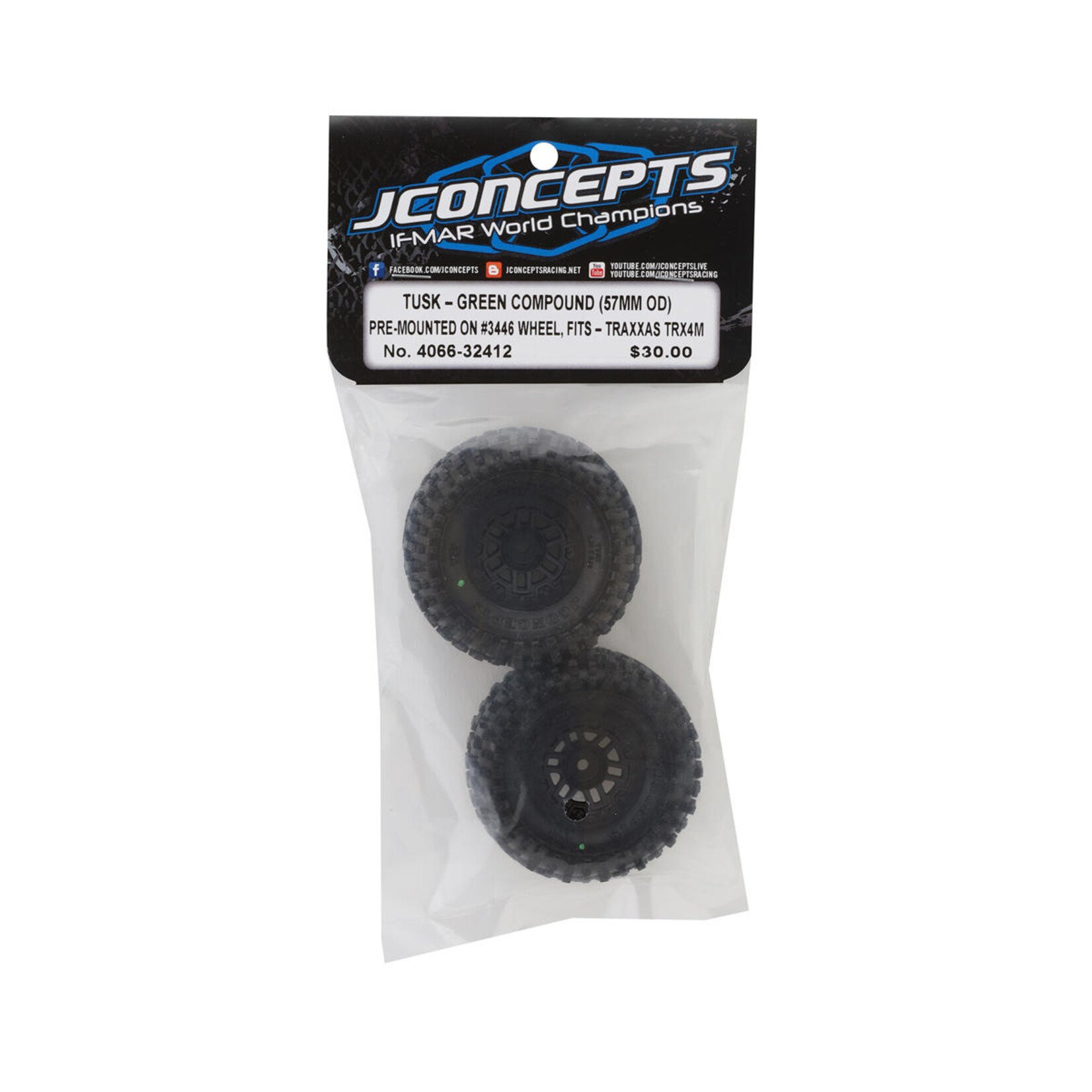 JConcepts JConcepts Tusk 1.0" Pre-Mounted Tires w/Shuttle Wheels (2) (2.25”) (TRX-4M) (Green) #4066-32412