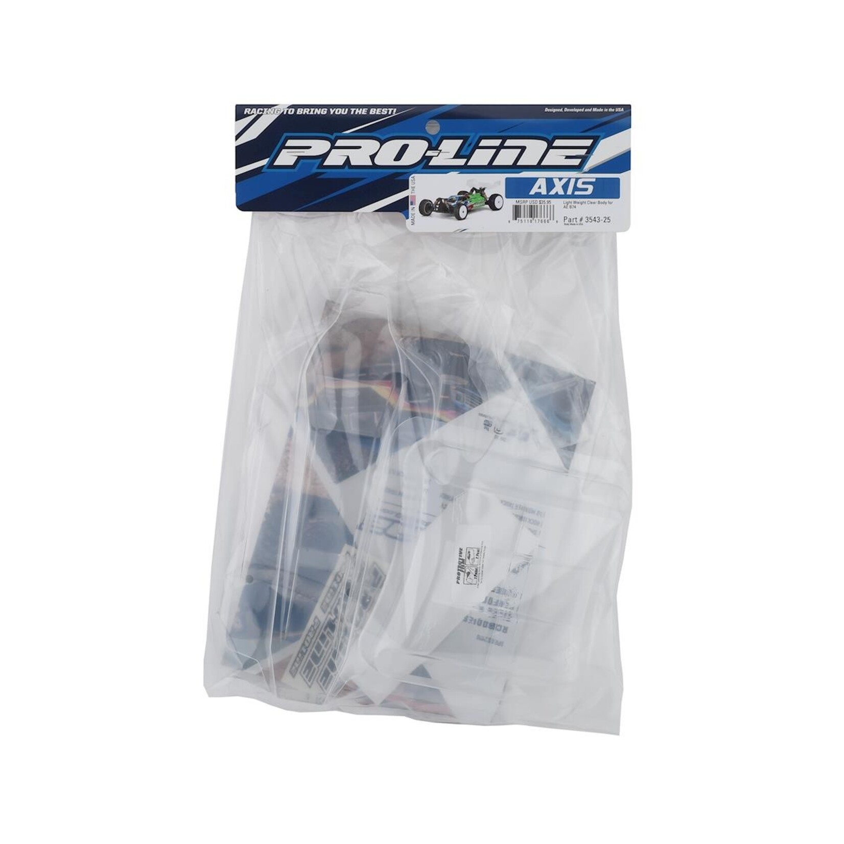 Pro-Line #3543-25 Pro-Line Associated RC10 B74 Axis Lightweight Body (Clear)