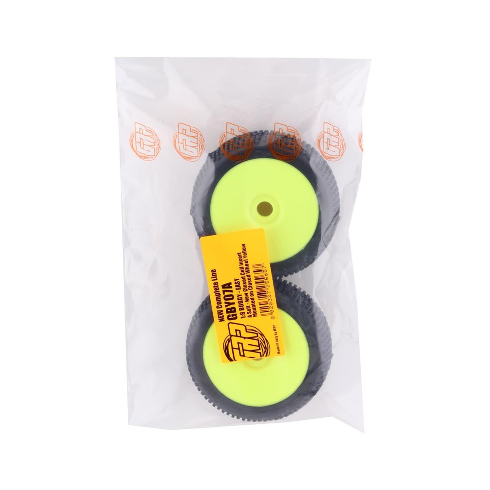 GRP #GBY07A  GRP Easy Pre-Mounted 1/8 Buggy Tires (2) (Yellow) (Soft)
