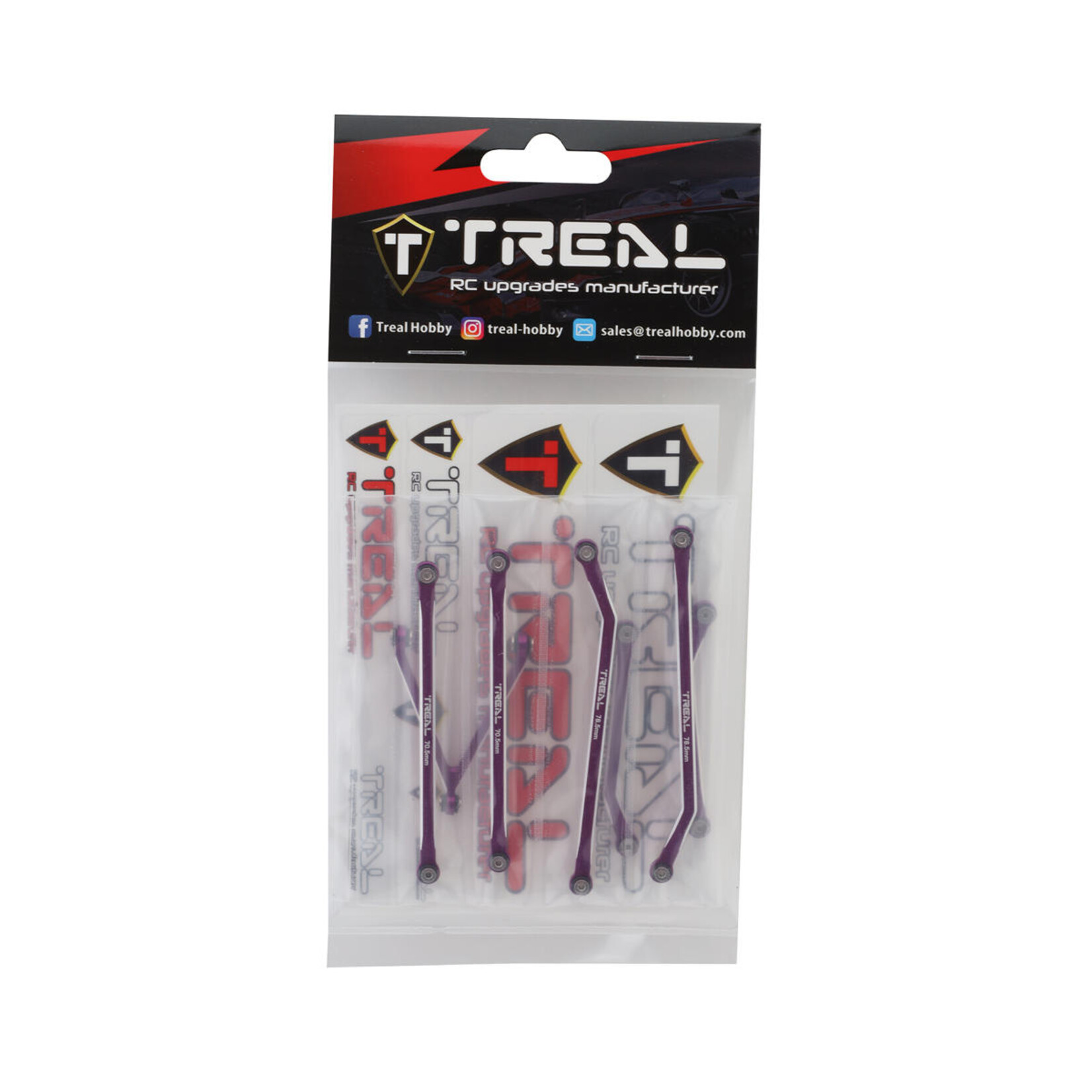 Treal #X003727EM1 Treal Hobby Axial SCX24 Aluminum High Clearance Link Set (Purple) (7) (Gladiator)