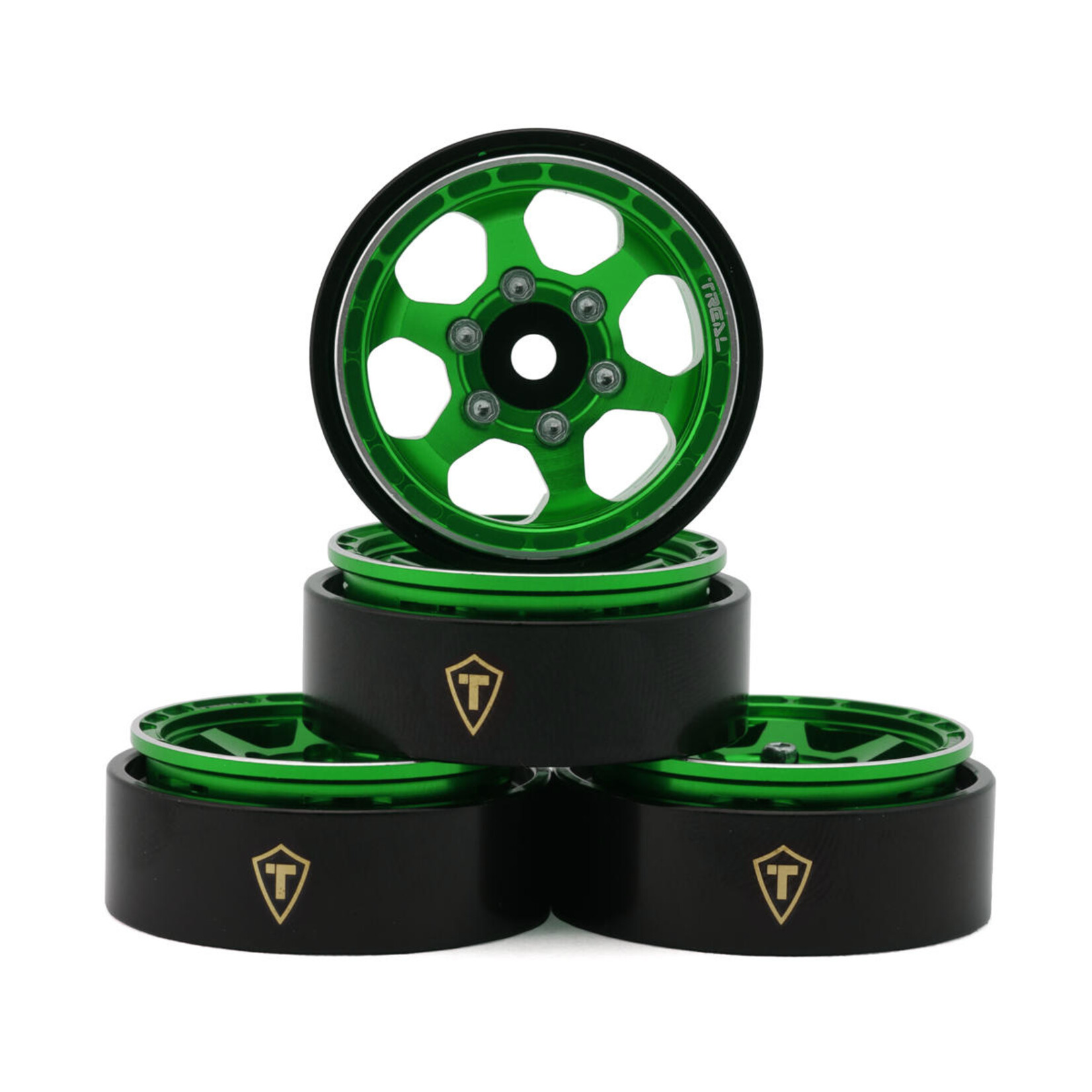 Treal #X00396C7SV Treal Hobby Type D 1.0" Concave 6-Spoke Beadlock Wheels (Green) (4) (21.2g)