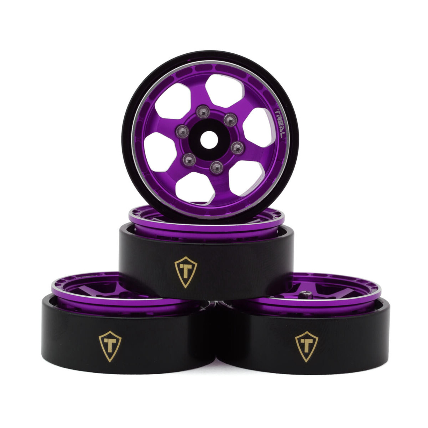 Treal #X00396IR4T Treal Hobby Type D 1.0" Concave 6-Spoke Beadlock Wheels (Purple) (4) (21.2g)