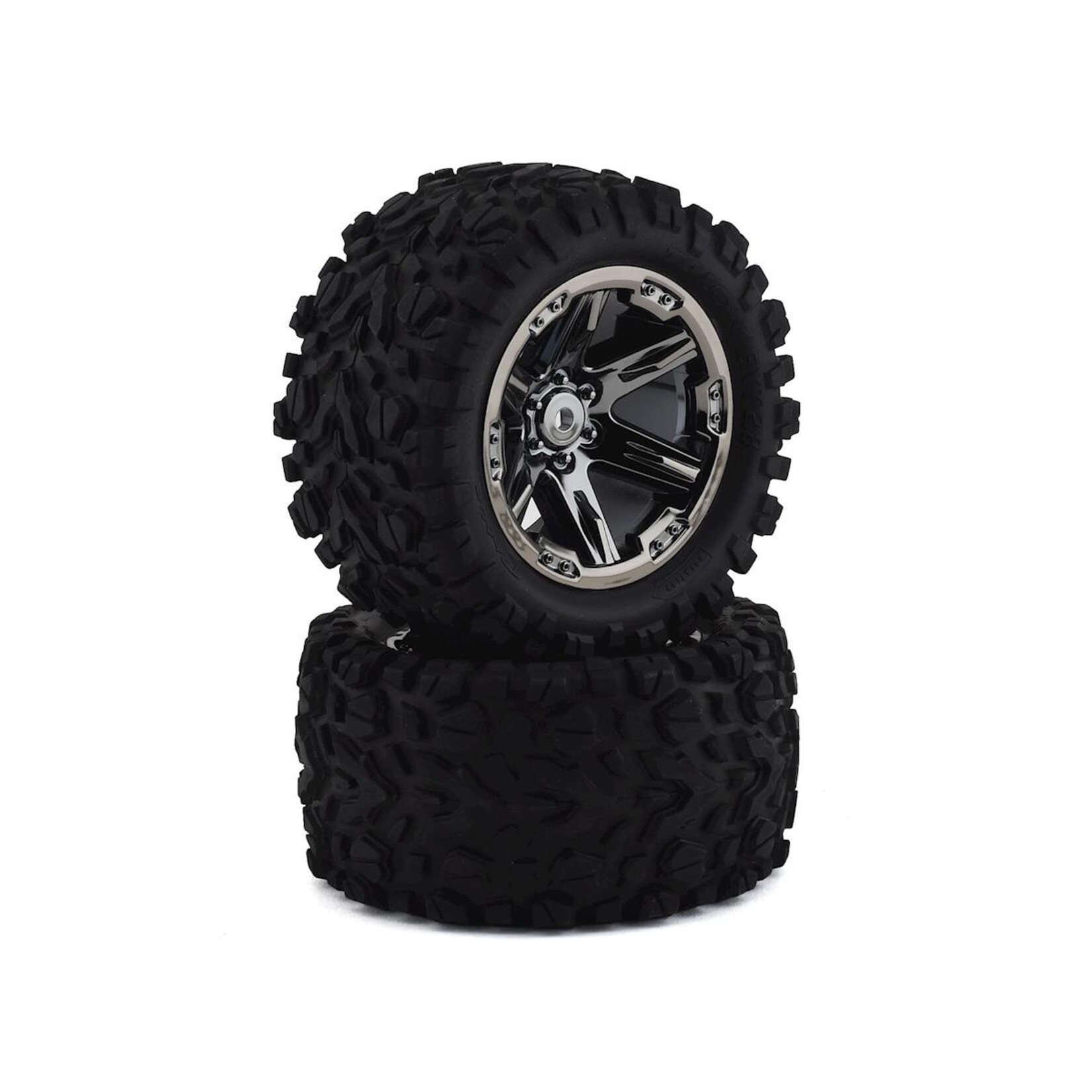 Traxxas #6774X Traxxas Rustler Talon EXT 2.8" Pre-Mounted Tires w/RXT Wheels (2) (Black Chrome) (Electric Rear)