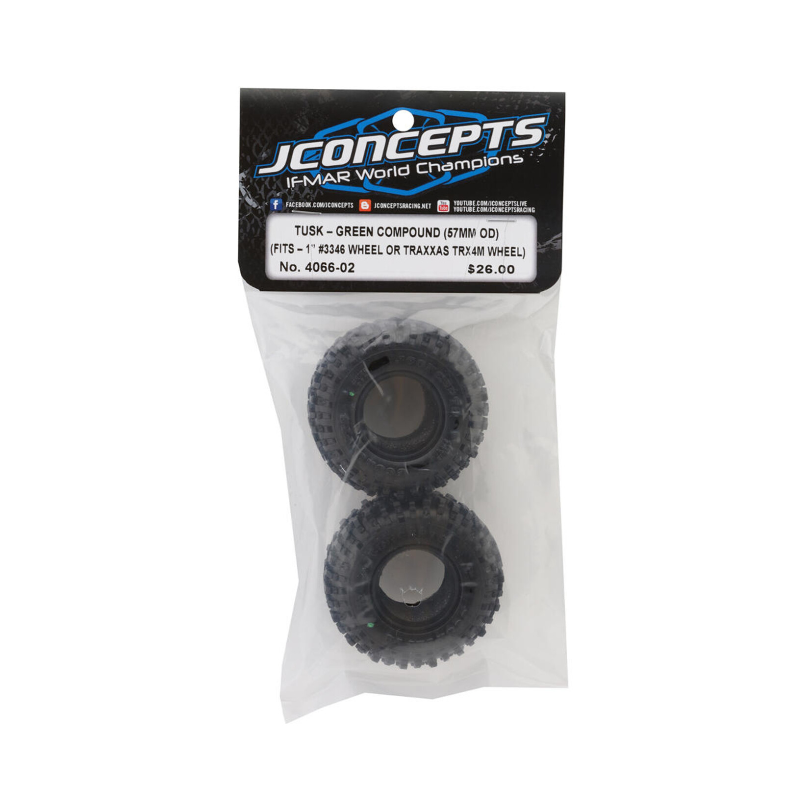 JConcepts #4066-02 JConcepts Tusk 1.0" All Terrain Crawler Tires (2) (2.25”) (TRX-4M) (Green)